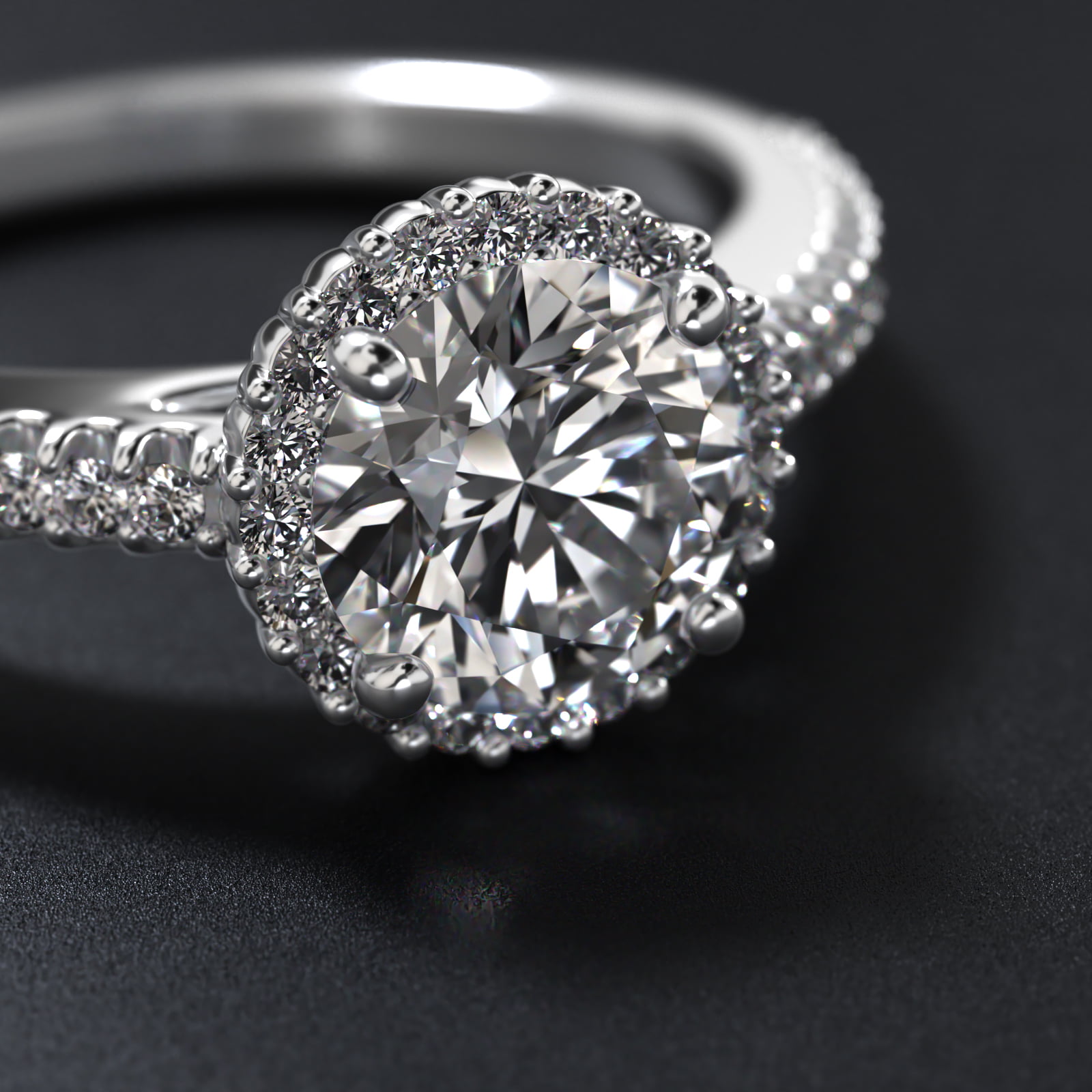 Petite Diamond Halo Engagement Ring In 18K White Gold