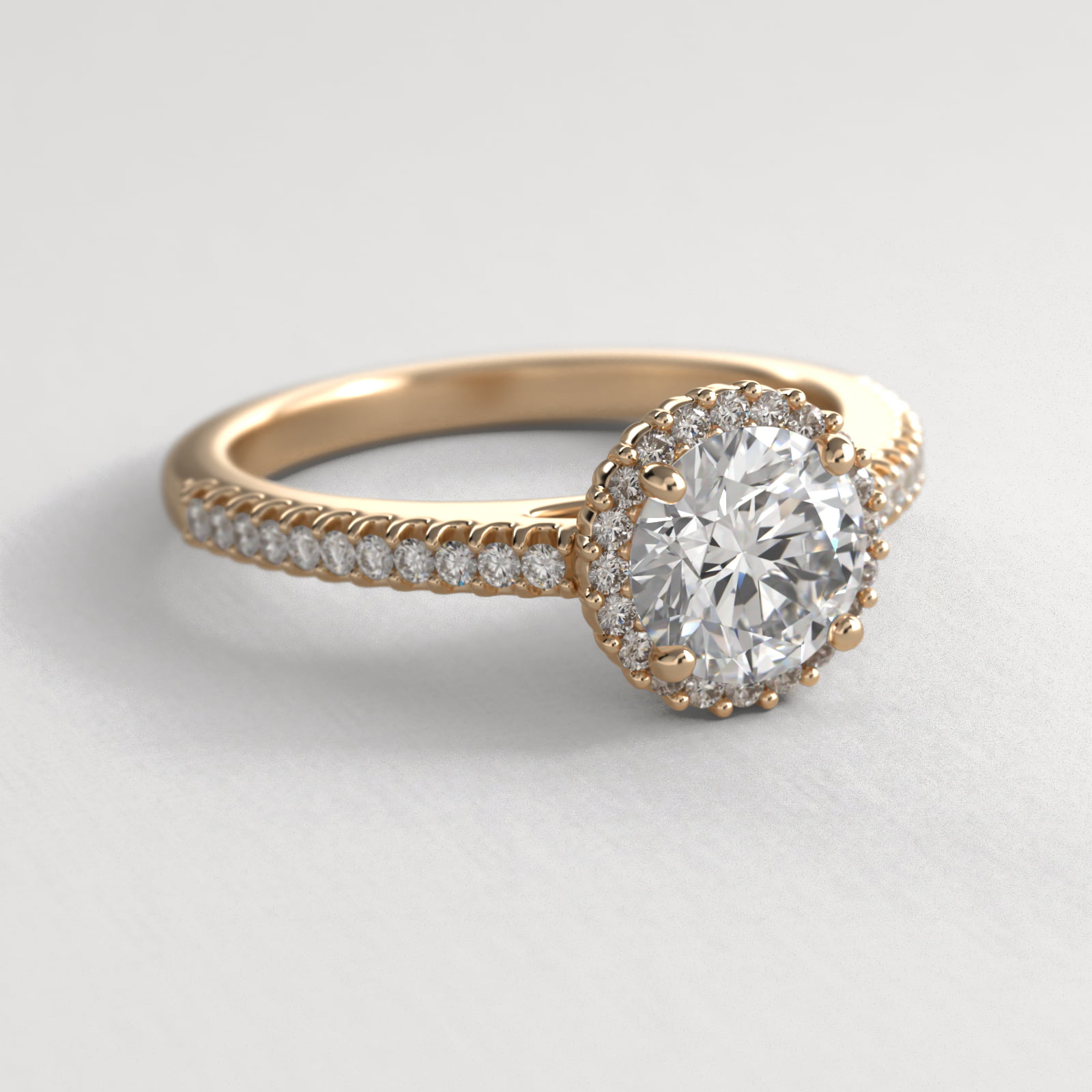 Petite Diamond Halo Engagement Ring In 14K Yellow Gold