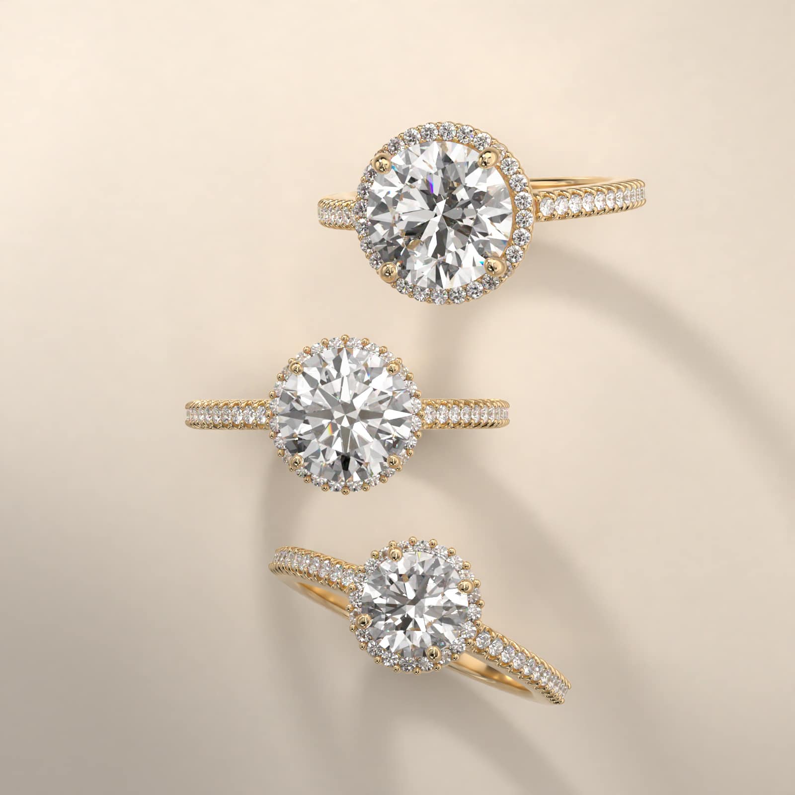 Petite Diamond Halo Engagement Ring In 18K Yellow Gold