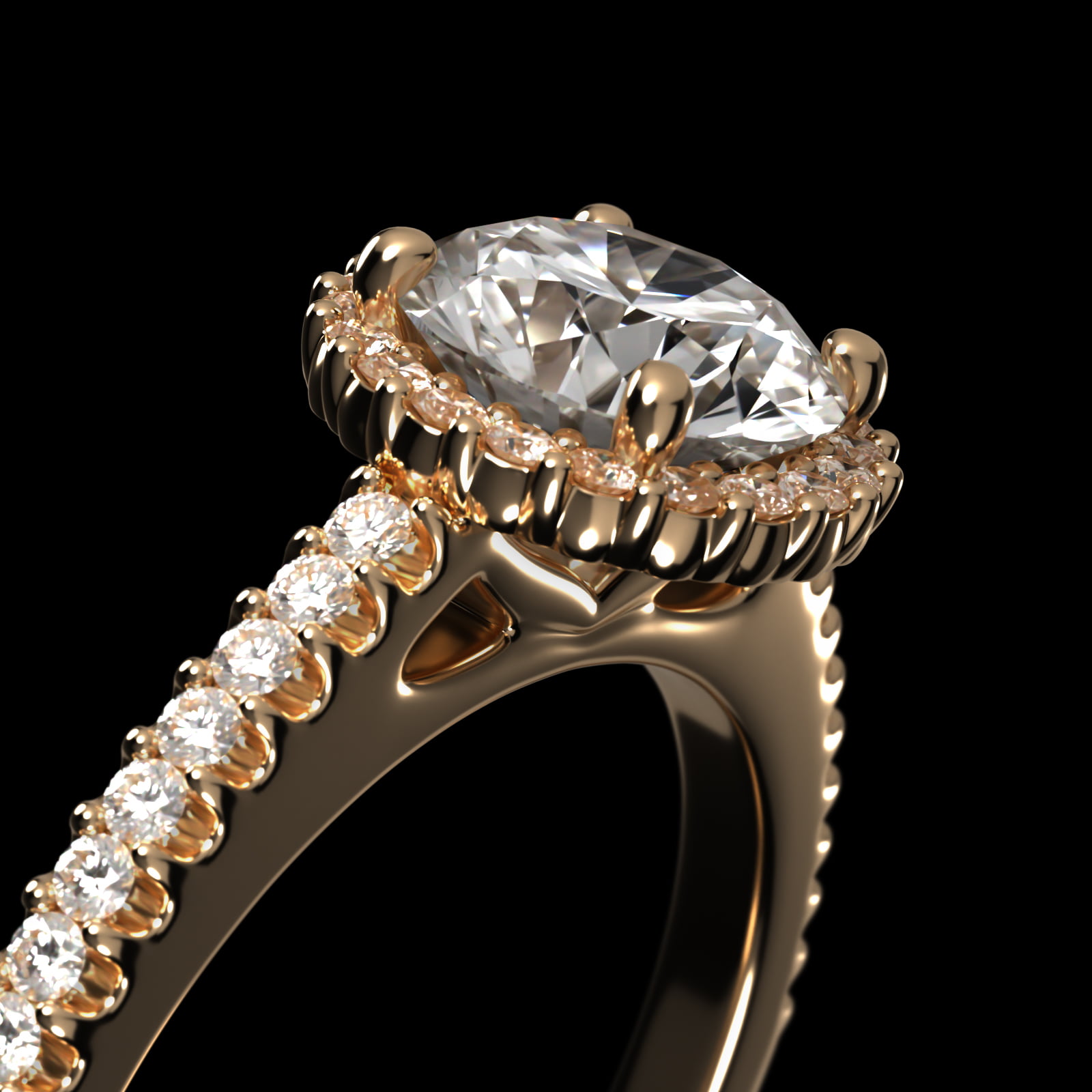 Petite Diamond Halo Engagement Ring In 14K Yellow Gold