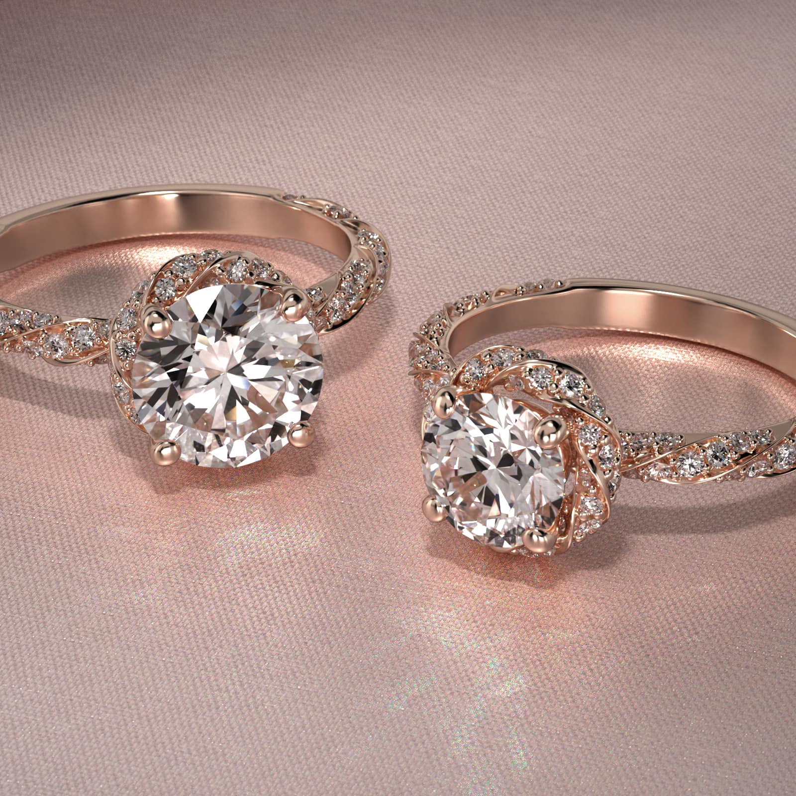 Twisted Pavé Diamond Halo Engagement Ring In 14K Rose Gold