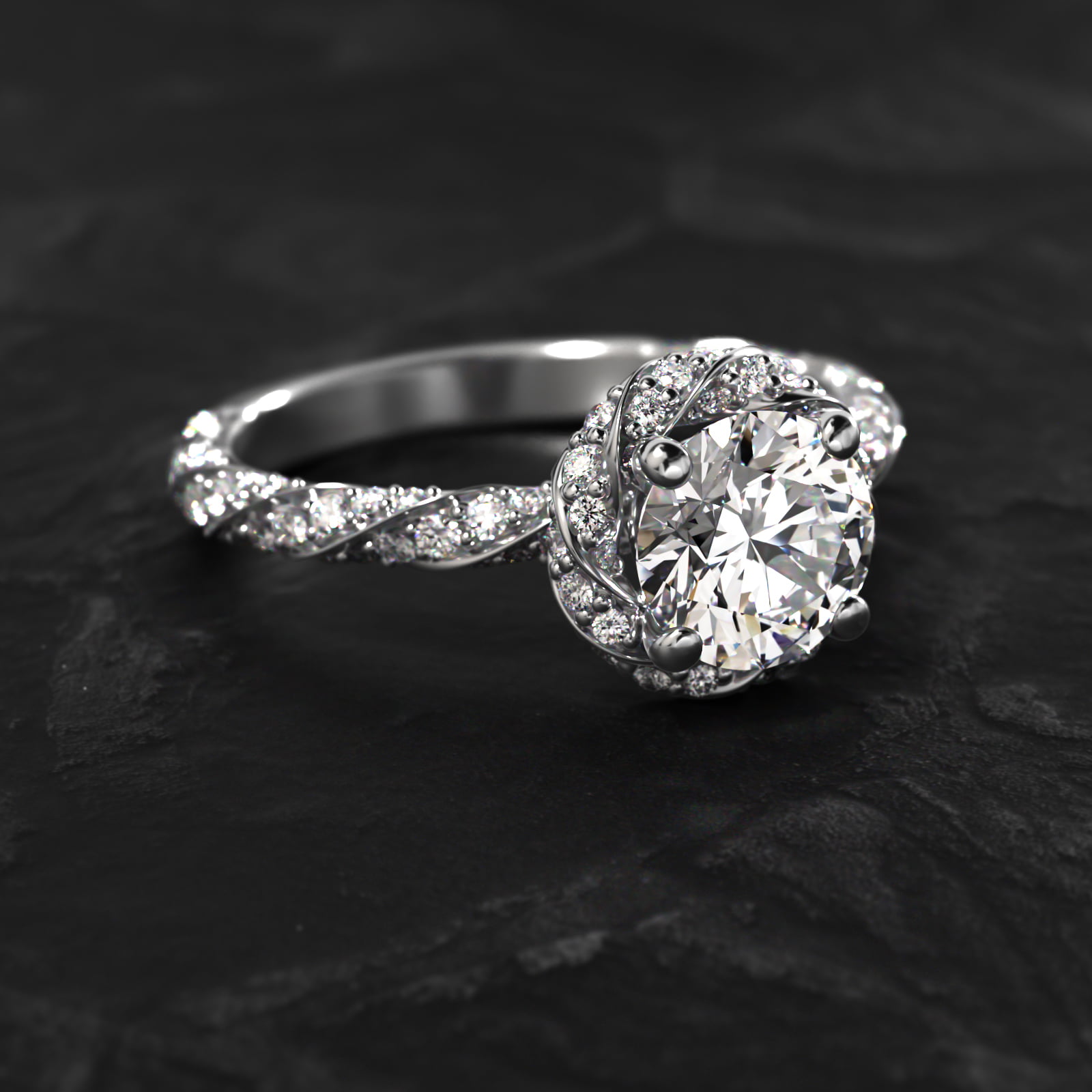 Twisted Pavé Diamond Halo Engagement Ring In Platinum