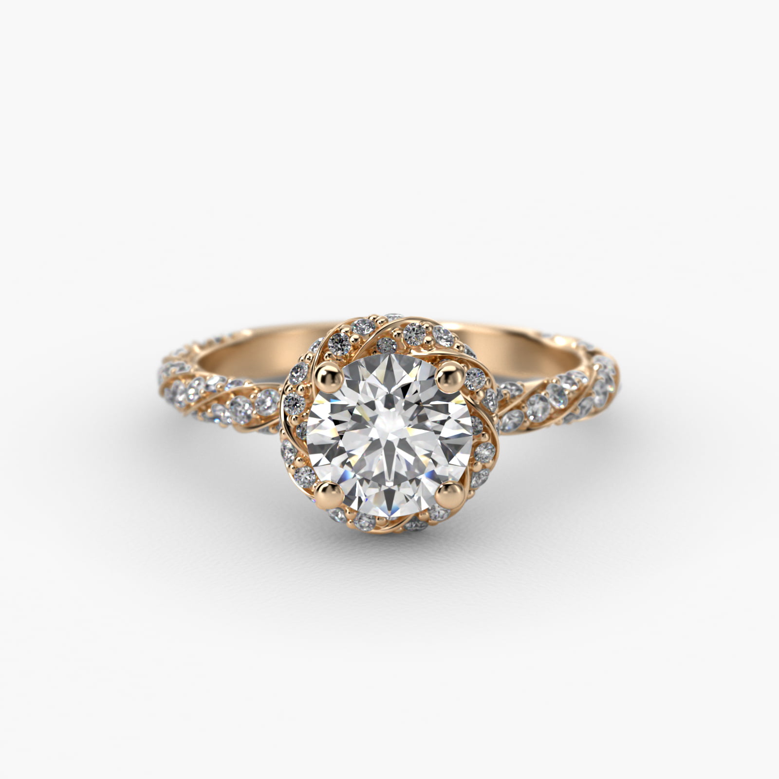 Twisted Pavé Diamond Halo Engagement Ring In 14K Yellow Gold