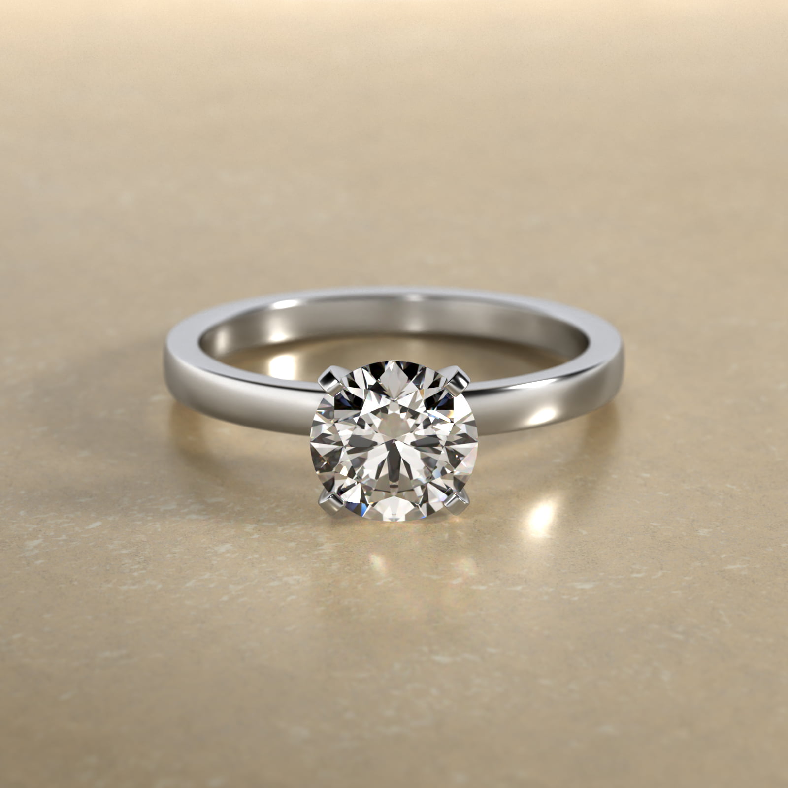 Comfort Fit Solitaire Engagement Ring In 14K White Gold