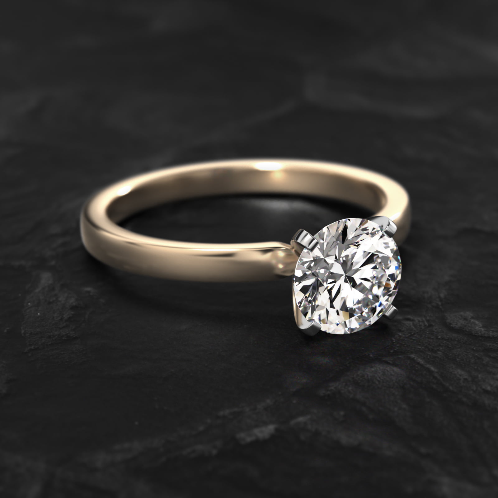 Comfort Fit Solitaire Engagement Ring In 14K Yellow Gold