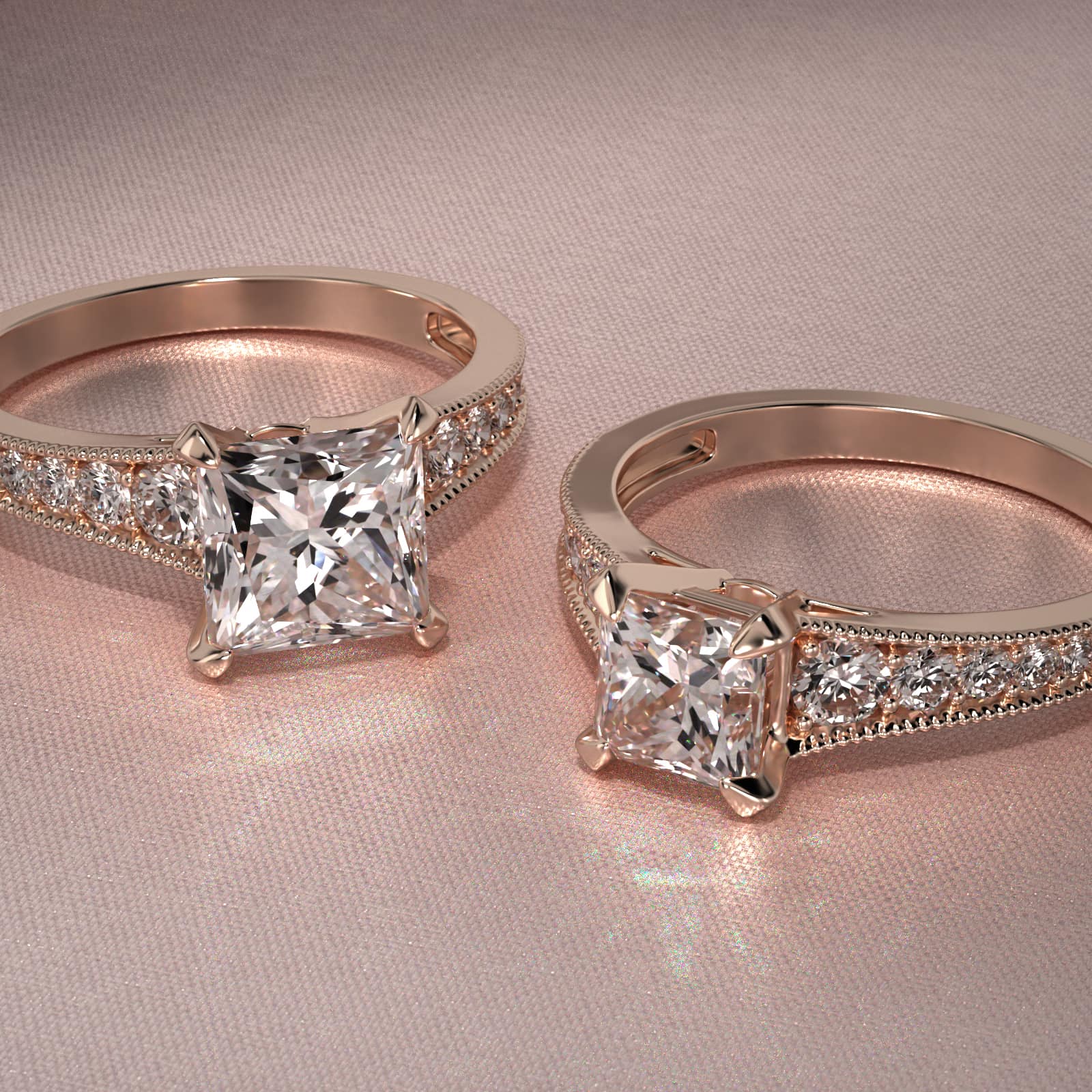 Reverse Taper Milgrain Diamond Pavé Engagement Ring In 14K Rose Gold