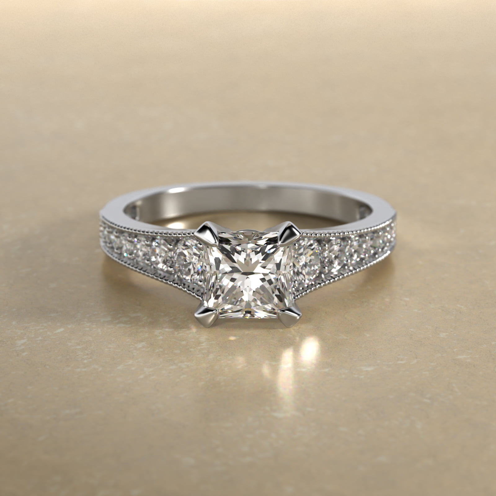 Reverse Taper Milgrain Diamond Pavé Engagement Ring In Platinum
