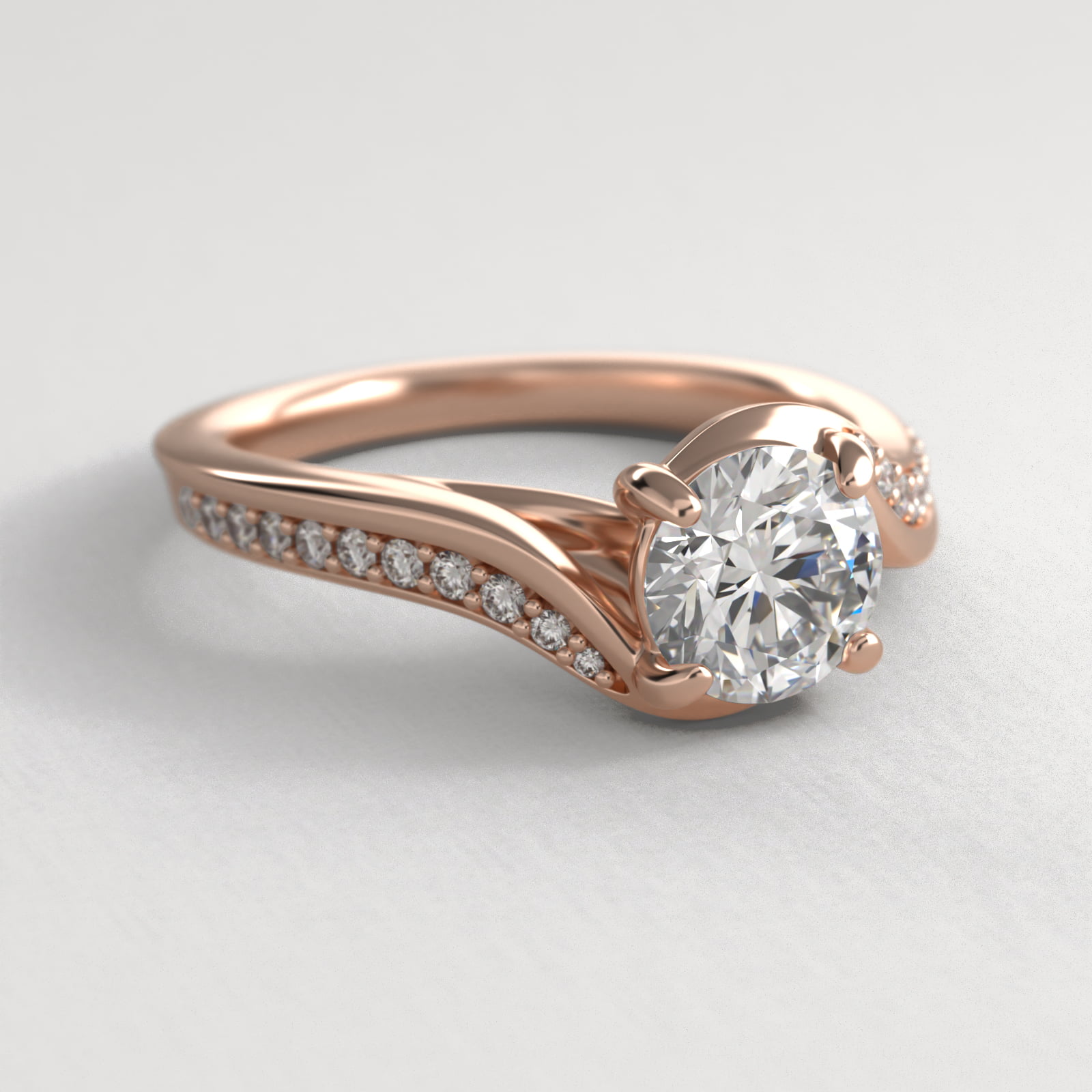 Pavé Bypass Diamond Engagement Ring In 14K Rose Gold