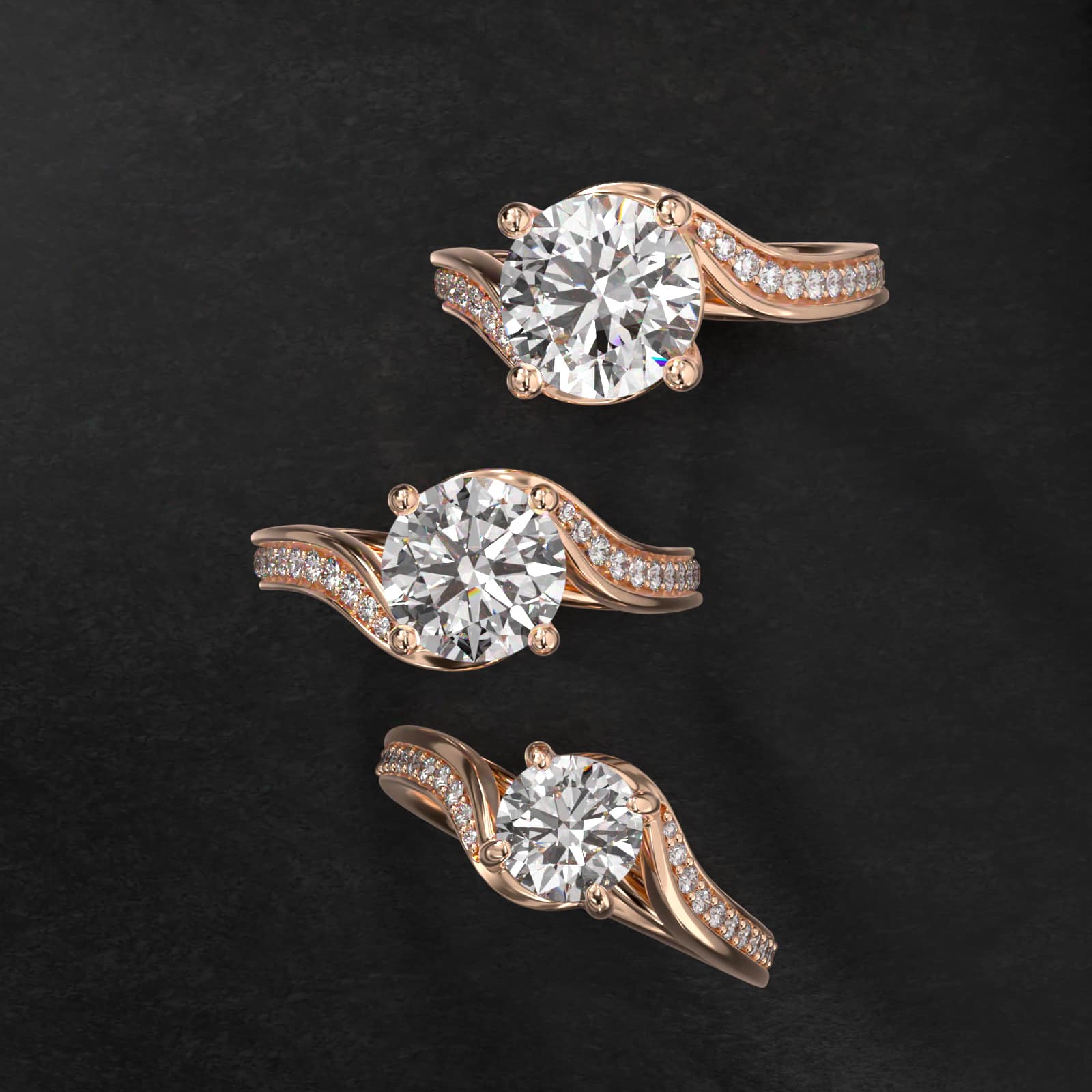 Pavé Bypass Diamond Engagement Ring In 14K Rose Gold