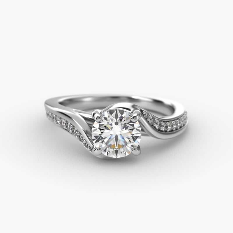 Pavé Bypass Diamond Engagement Ring In 14K White Gold