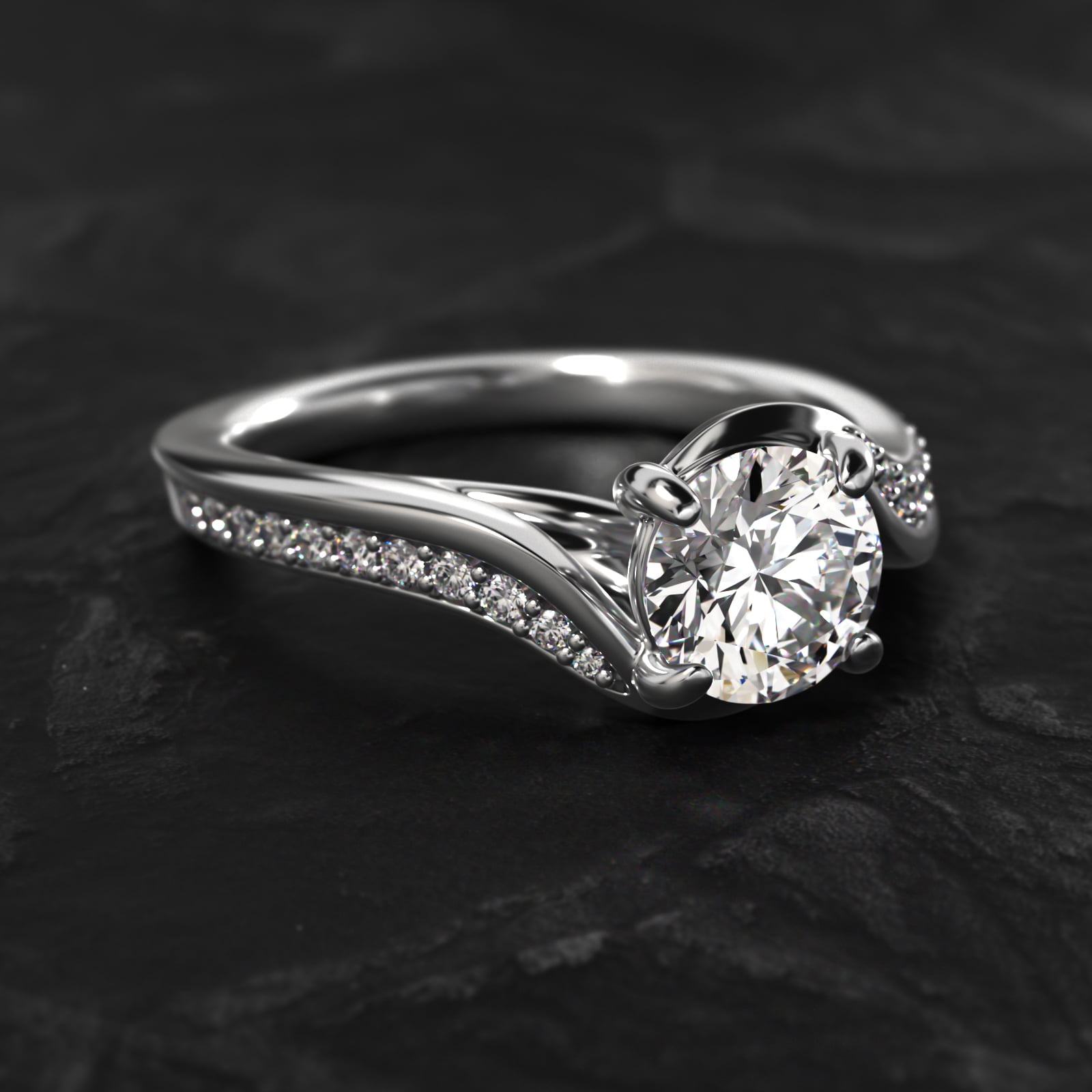 Pavé Bypass Diamond Engagement Ring In 14K White Gold