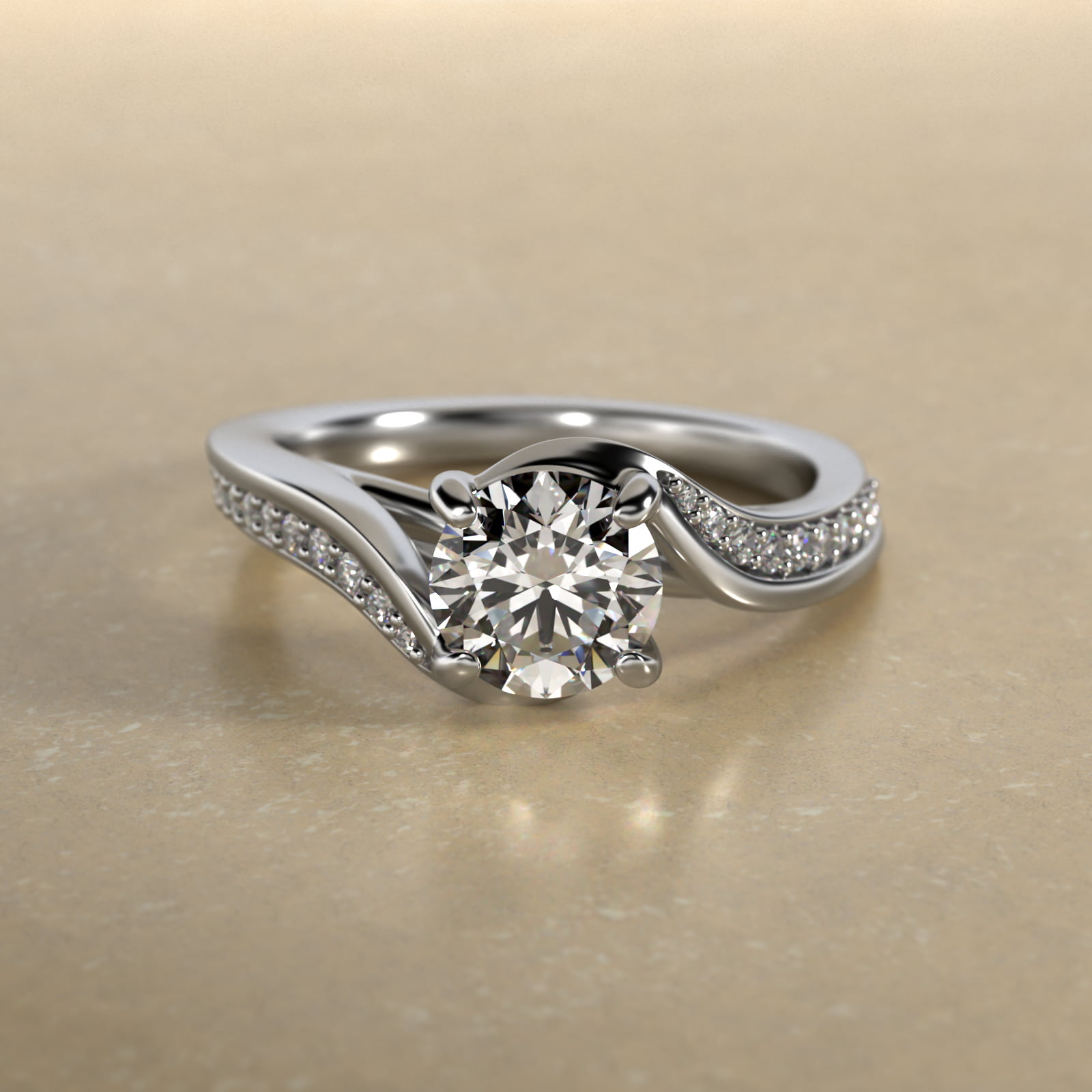 Pavé Bypass Diamond Engagement Ring In 18K White Gold