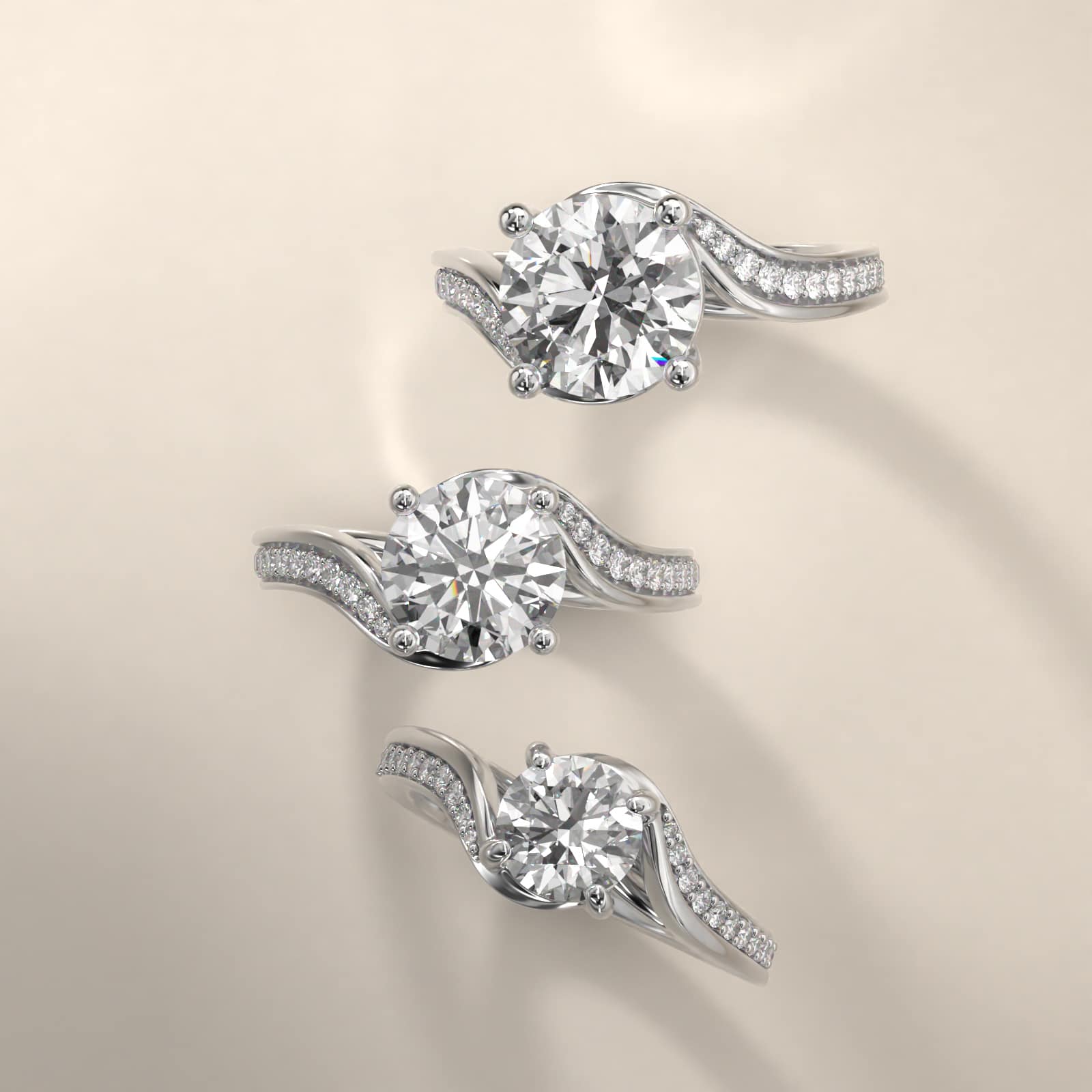 Pavé Bypass Diamond Engagement Ring In 14K White Gold