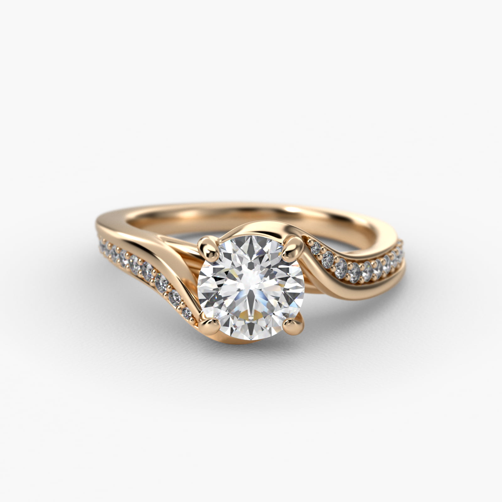 Pavé Bypass Diamond Engagement Ring In 18K Yellow Gold