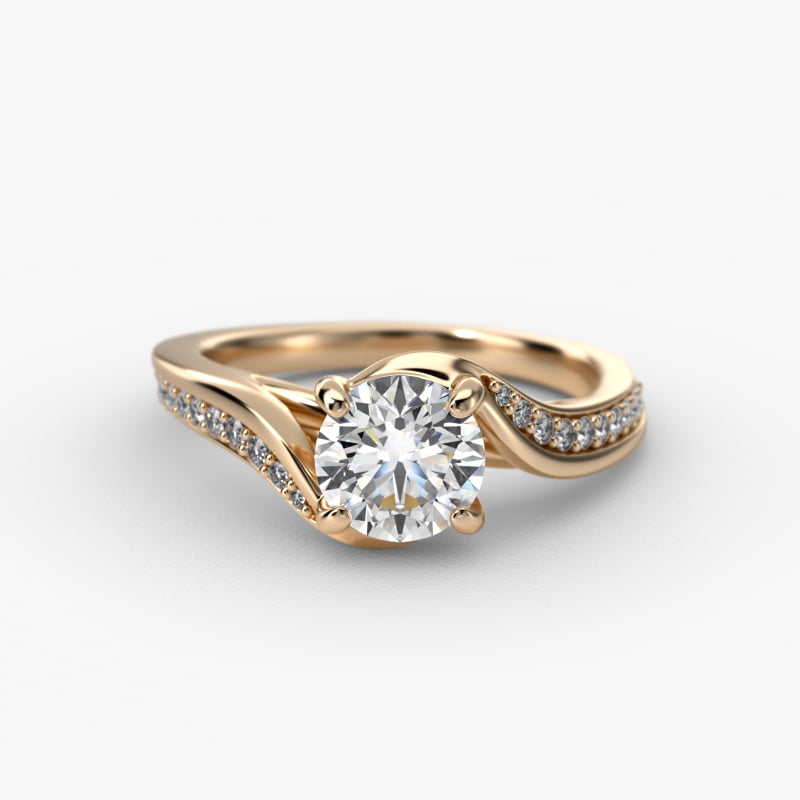 Pavé Bypass Diamond Engagement Ring In 14K Yellow Gold