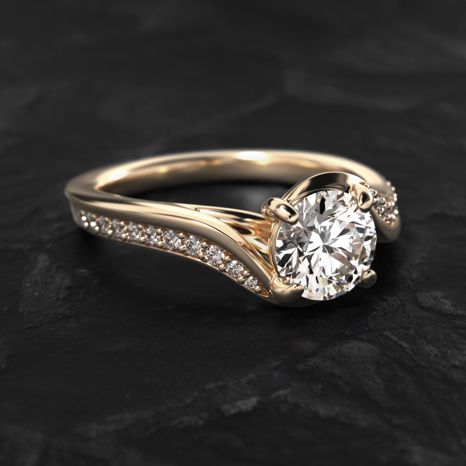 Pavé Bypass Diamond Engagement Ring In 14K Yellow Gold