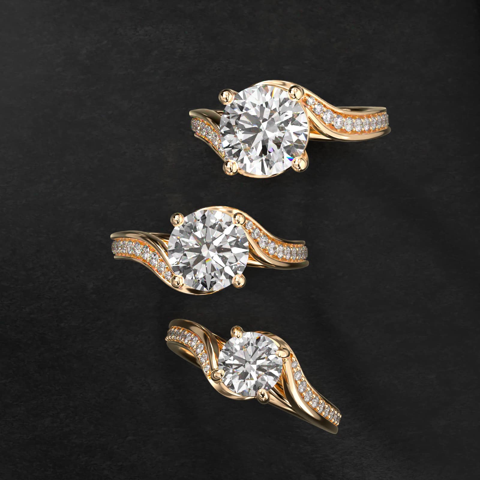 Pavé Bypass Diamond Engagement Ring In 14K Yellow Gold