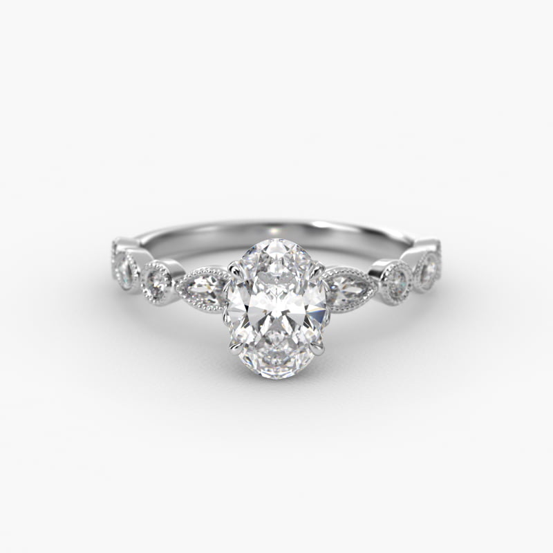 Round and Marquise Cut Side Stone Diamond Engagement Ring In Platinum