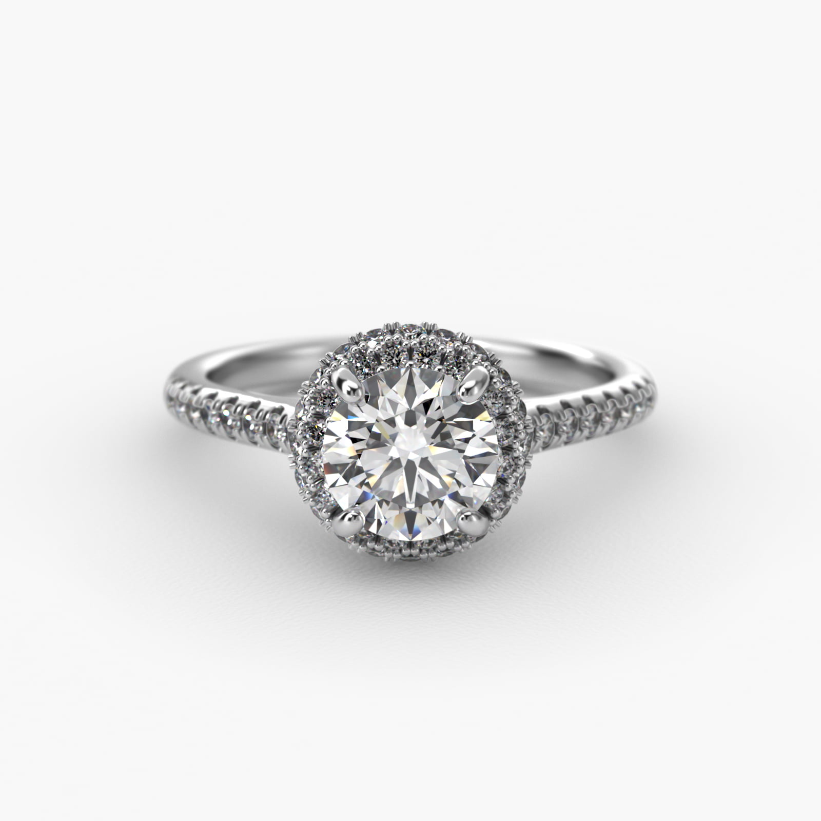 Falling Edge Pavé Diamond Halo Engagement Ring In Platinum