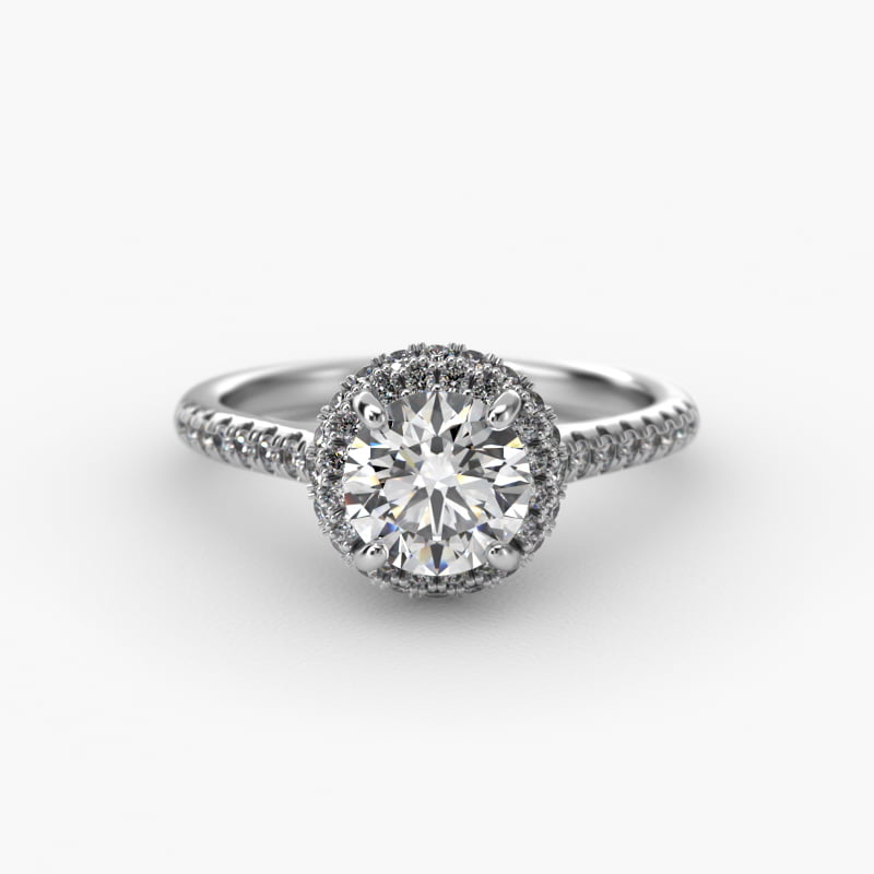Falling Edge Pavé Diamond Halo Engagement Ring In 14K White Gold