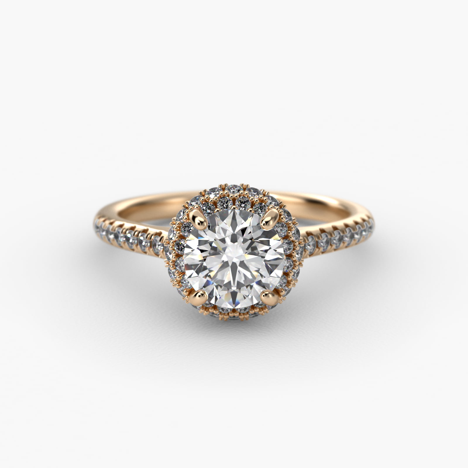 Falling Edge Pavé Diamond Halo Engagement Ring In 14K Yellow Gold
