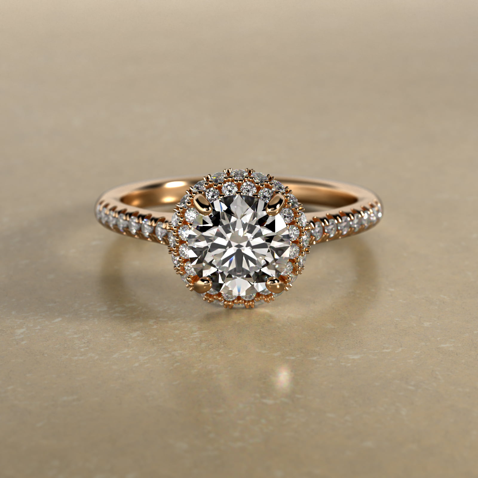 Falling Edge Pavé Diamond Halo Engagement Ring In 18K Yellow Gold