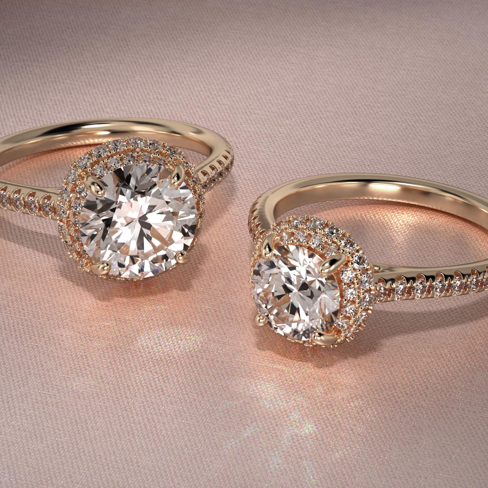 Falling Edge Pavé Diamond Halo Engagement Ring In 18K Yellow Gold