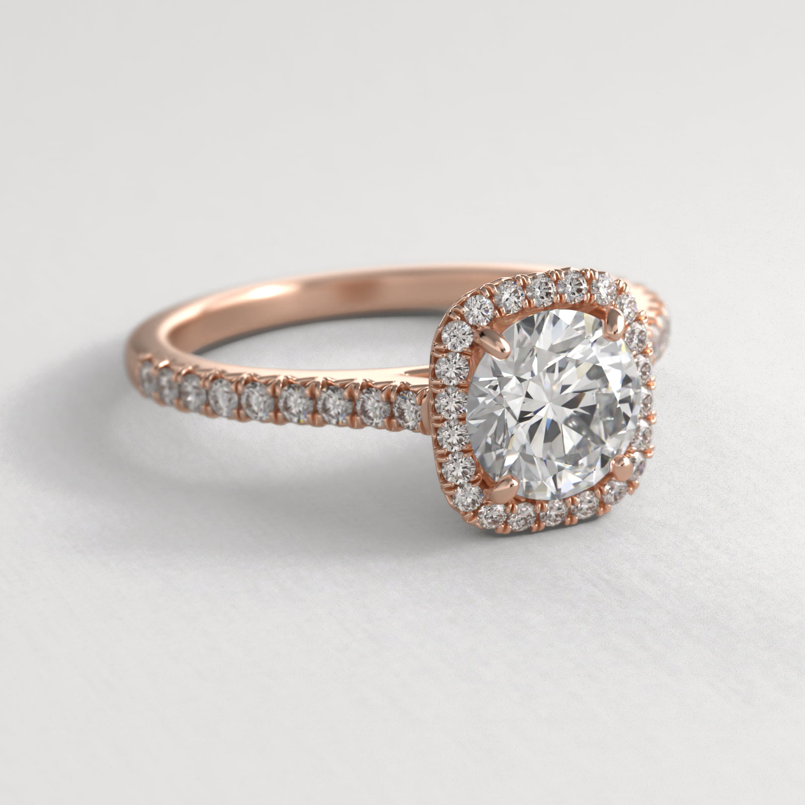 Cushion Outline Pavé Diamond Halo Engagement Ring In 14K Rose Gold