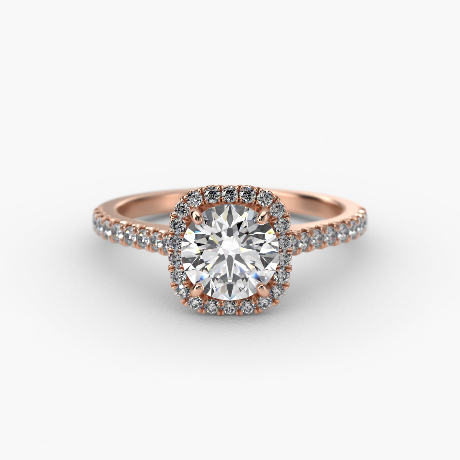Cushion Outline Pavé Lab-Grown Diamond Halo Engagement Ring In 14K Rose Gold