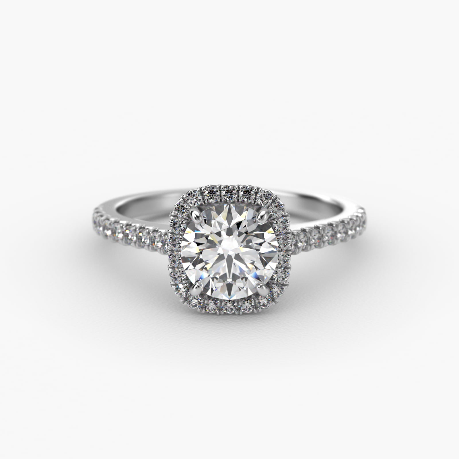 Cushion Outline Pavé Diamond Halo Engagement Ring In 18K White Gold