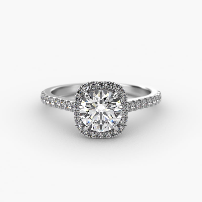 Cushion Outline Pavé Diamond Halo Engagement Ring In 14K White Gold