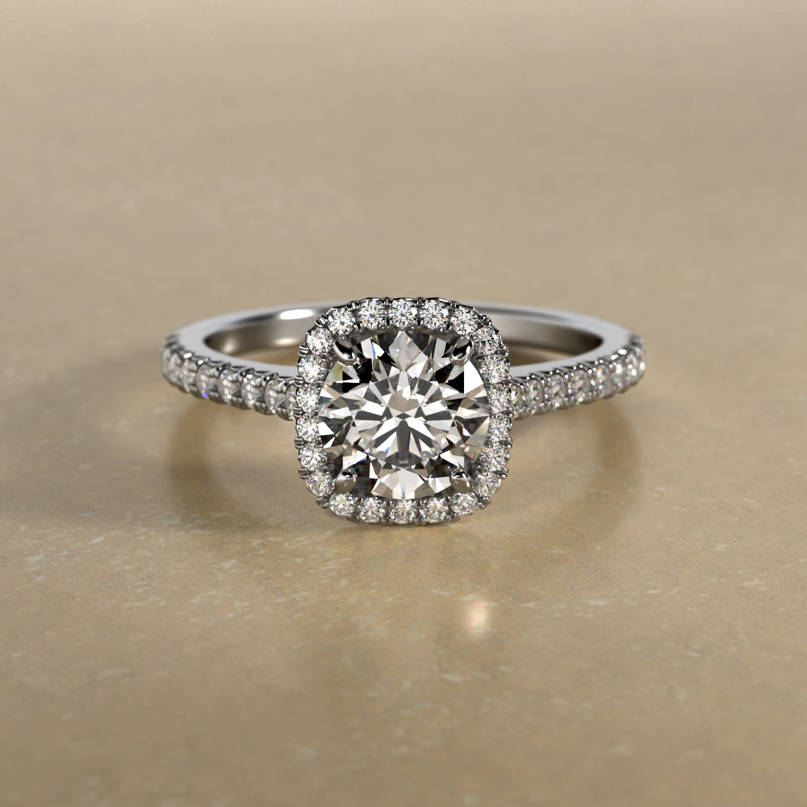 Cushion Outline Pavé Diamond Halo Engagement Ring In 14K White Gold