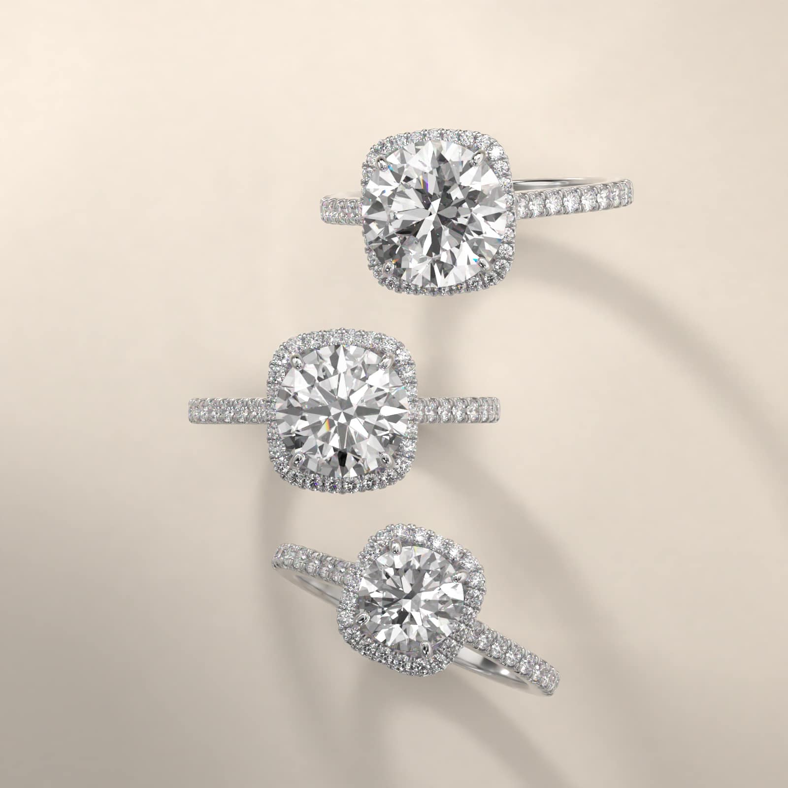 Cushion Outline Pavé Diamond Halo Engagement Ring In 18K White Gold