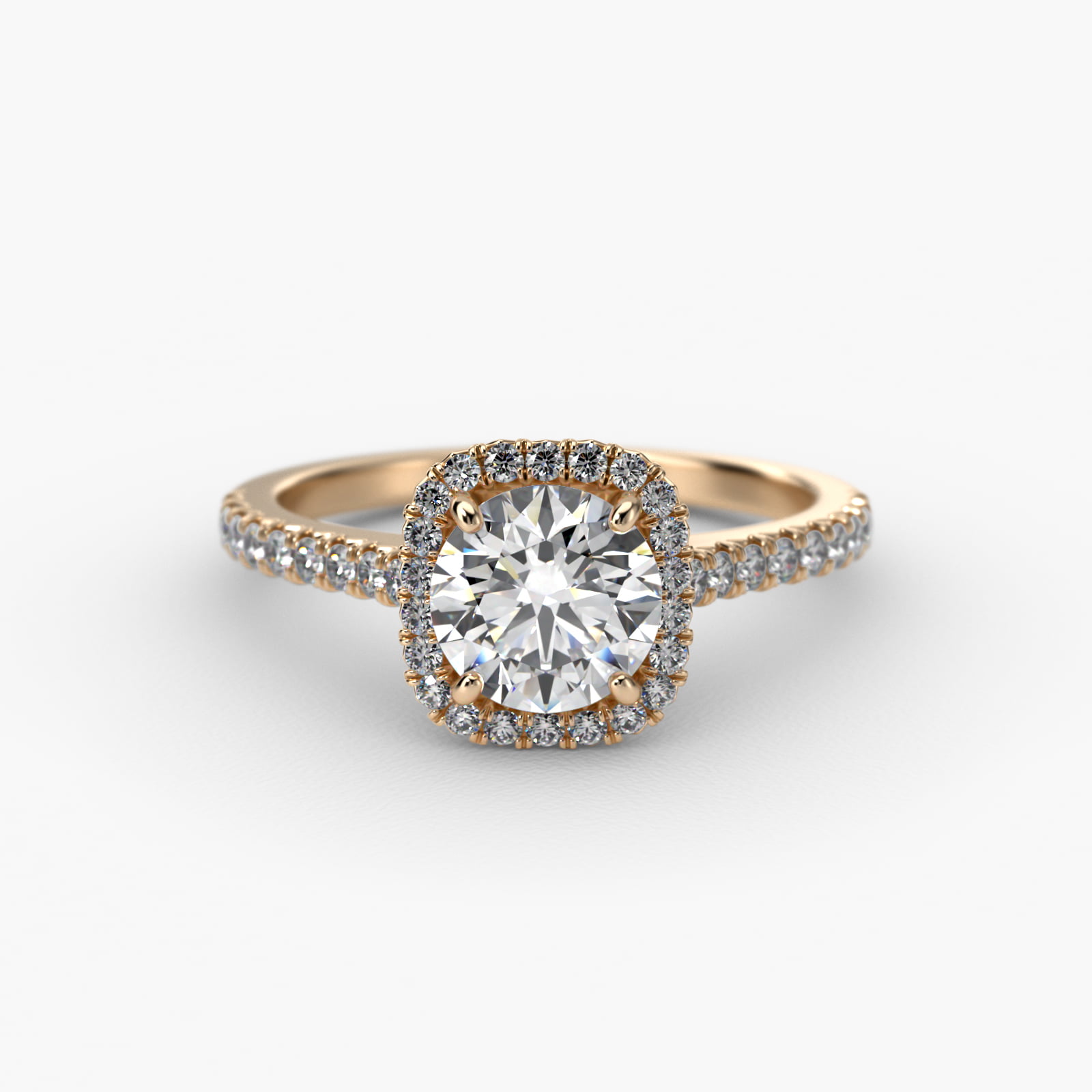 Cushion Outline Pavé Lab-Grown Diamond Halo Engagement Ring In 14K Yellow Gold