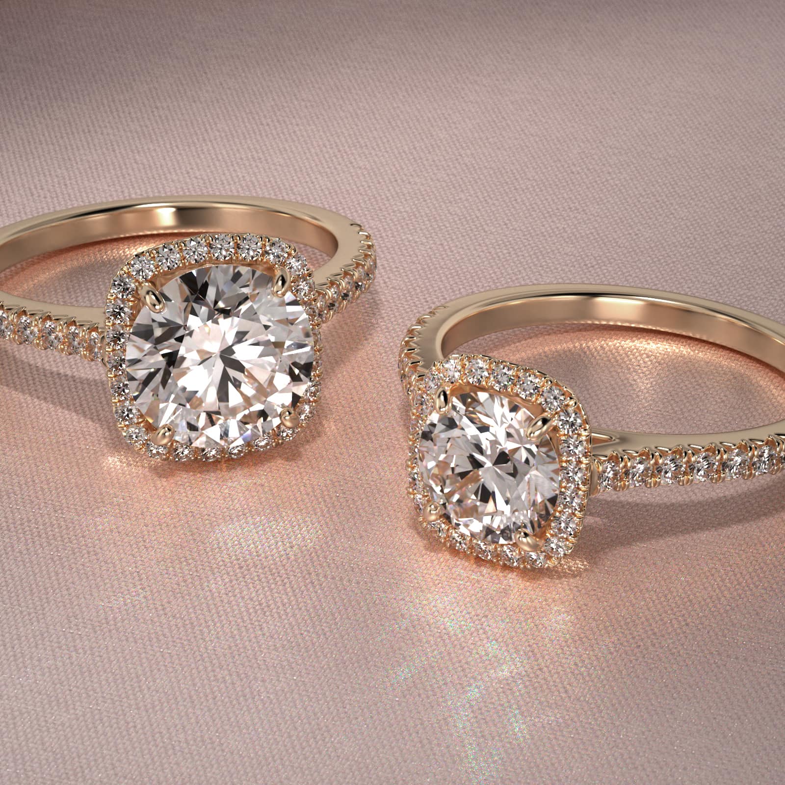 Cushion Outline Pavé Lab-Grown Diamond Halo Engagement Ring In 18K Yellow Gold