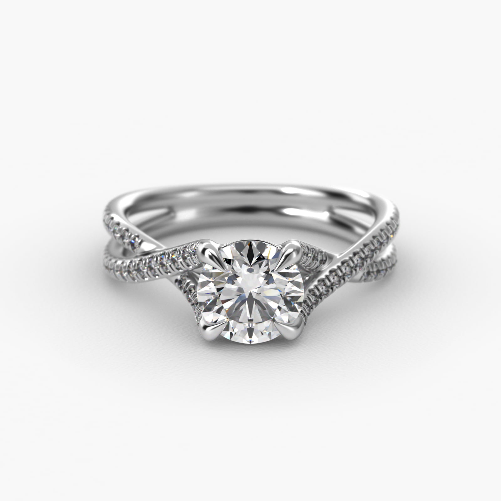 Platinum Twin Pavé Cross Over Diamond Engagement Ring