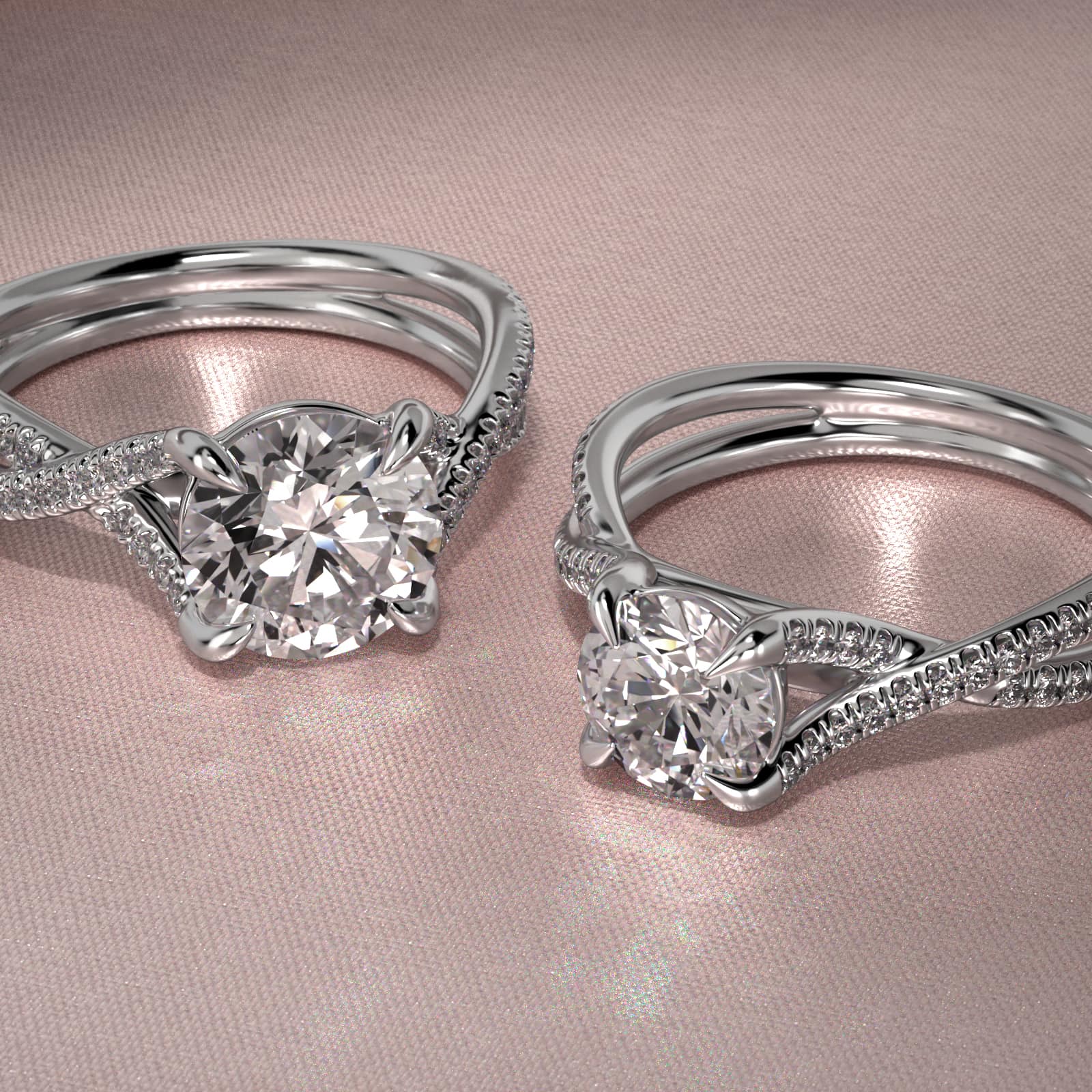 Platinum Twin Pavé Cross Over Diamond Engagement Ring