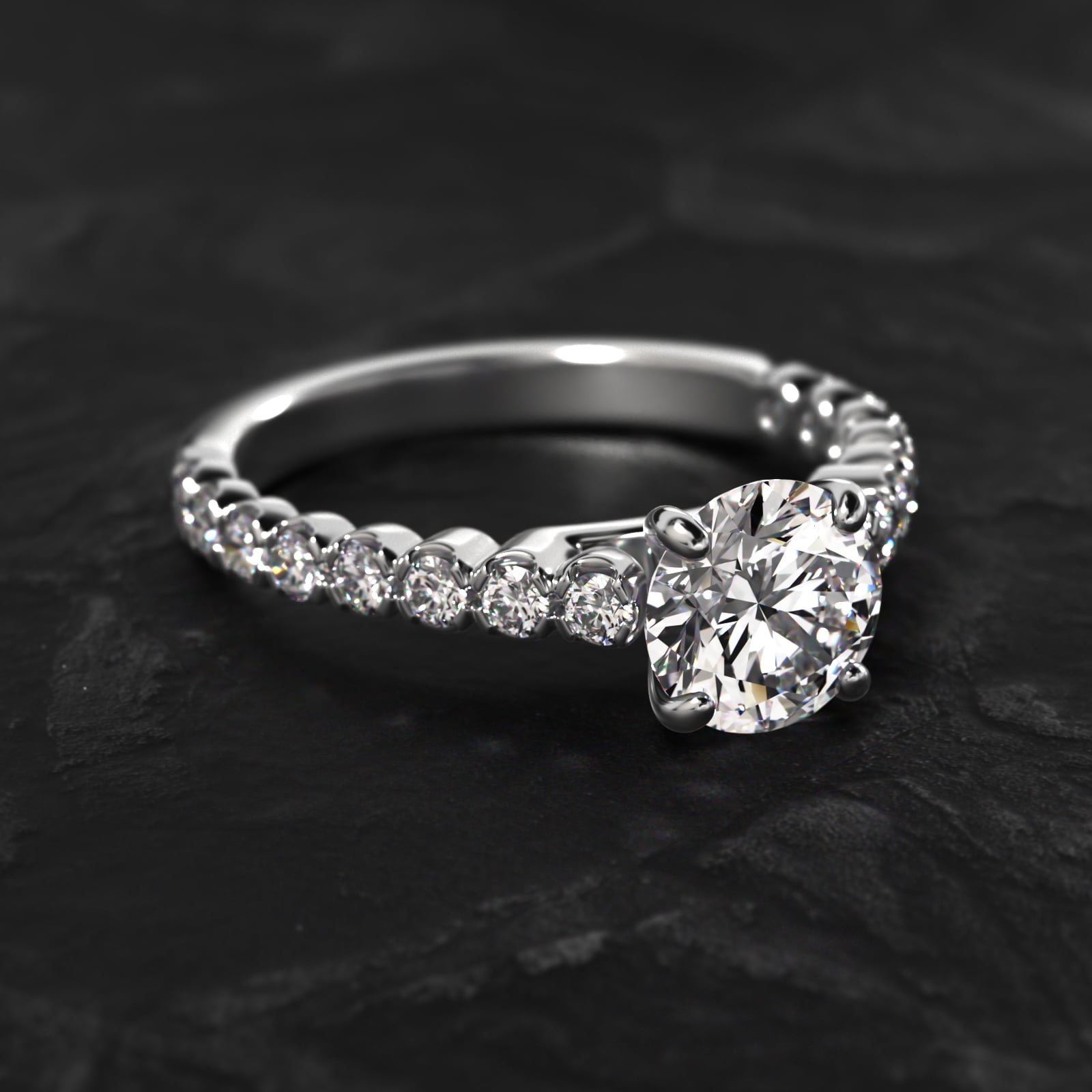 18K White Gold Scallop Style Diamond Engagement Ring