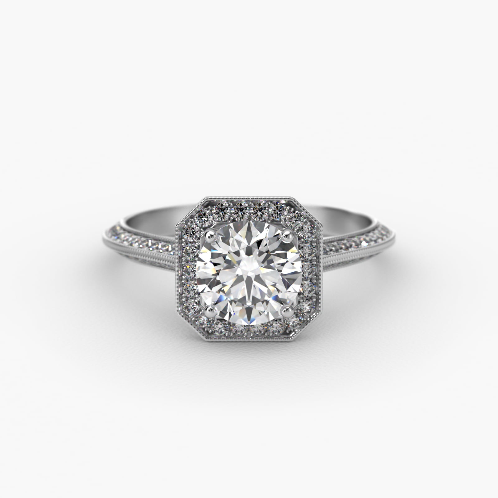 Platinum Octagon Halo Diamond Engagement Ring