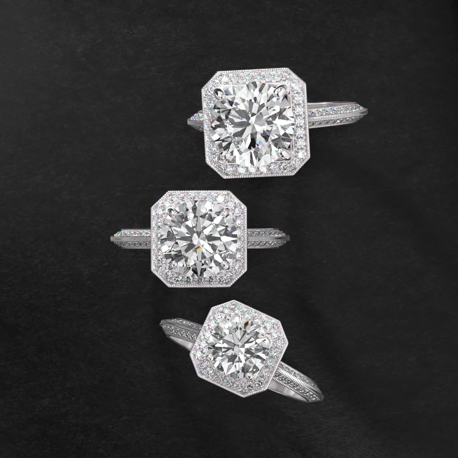 14K White Gold Octagon Halo Diamond Engagement Ring