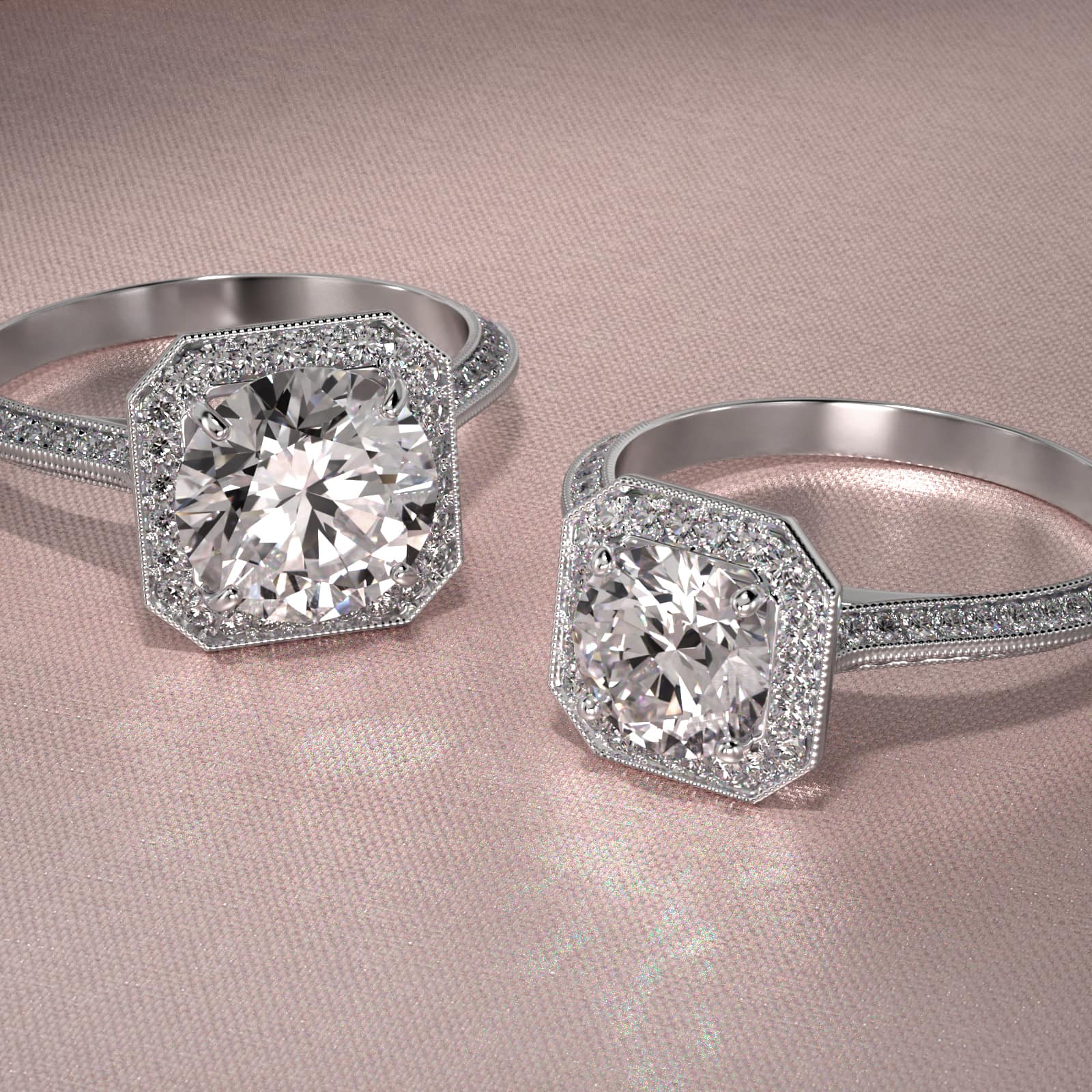 18K White Gold Octagon Halo Diamond Engagement Ring