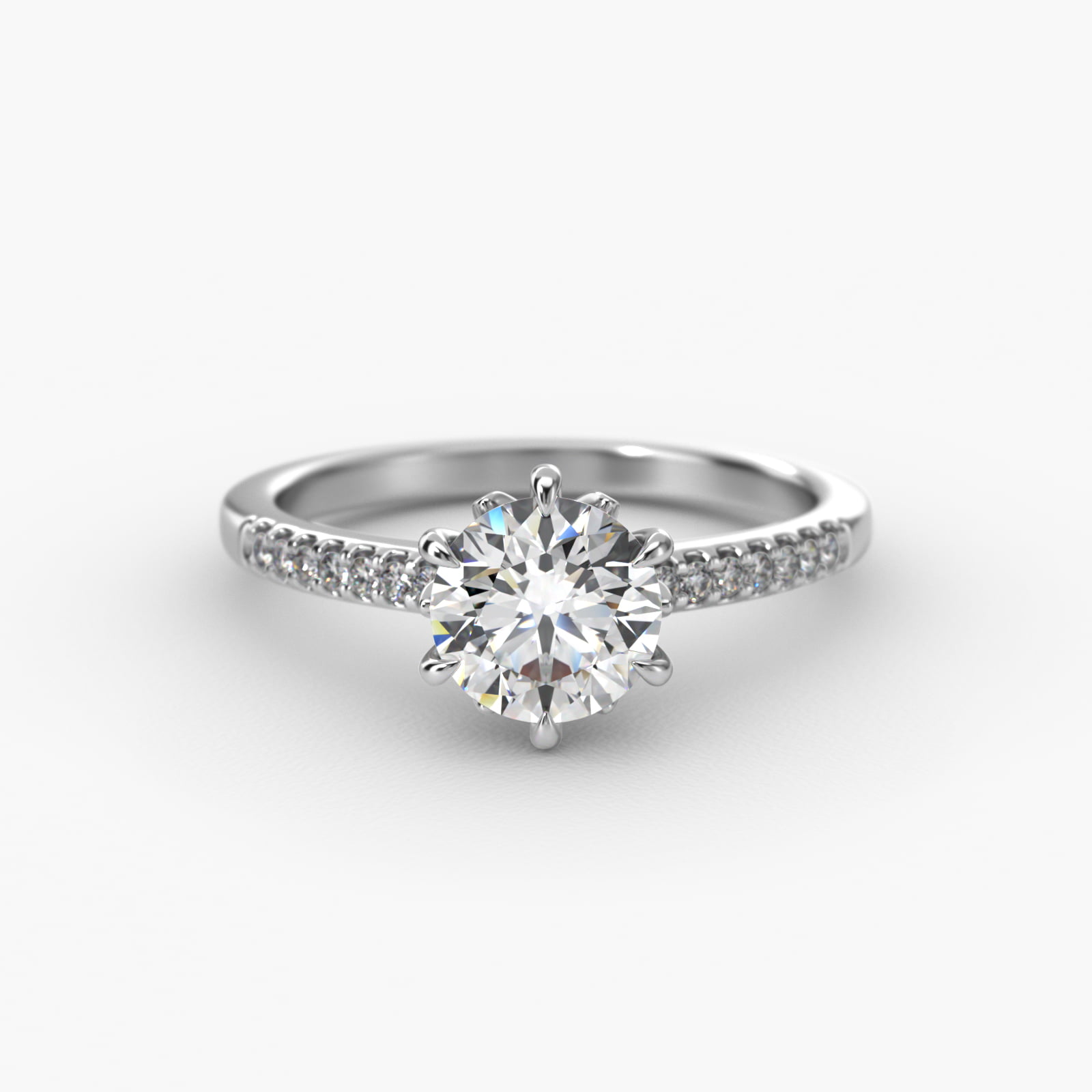 18K White Gold Modified French Cut Six Prong Engagement Ring