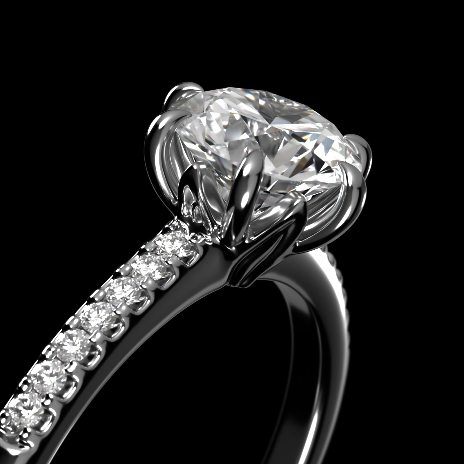 Platinum Modified French Cut Six Prong Engagement Ring