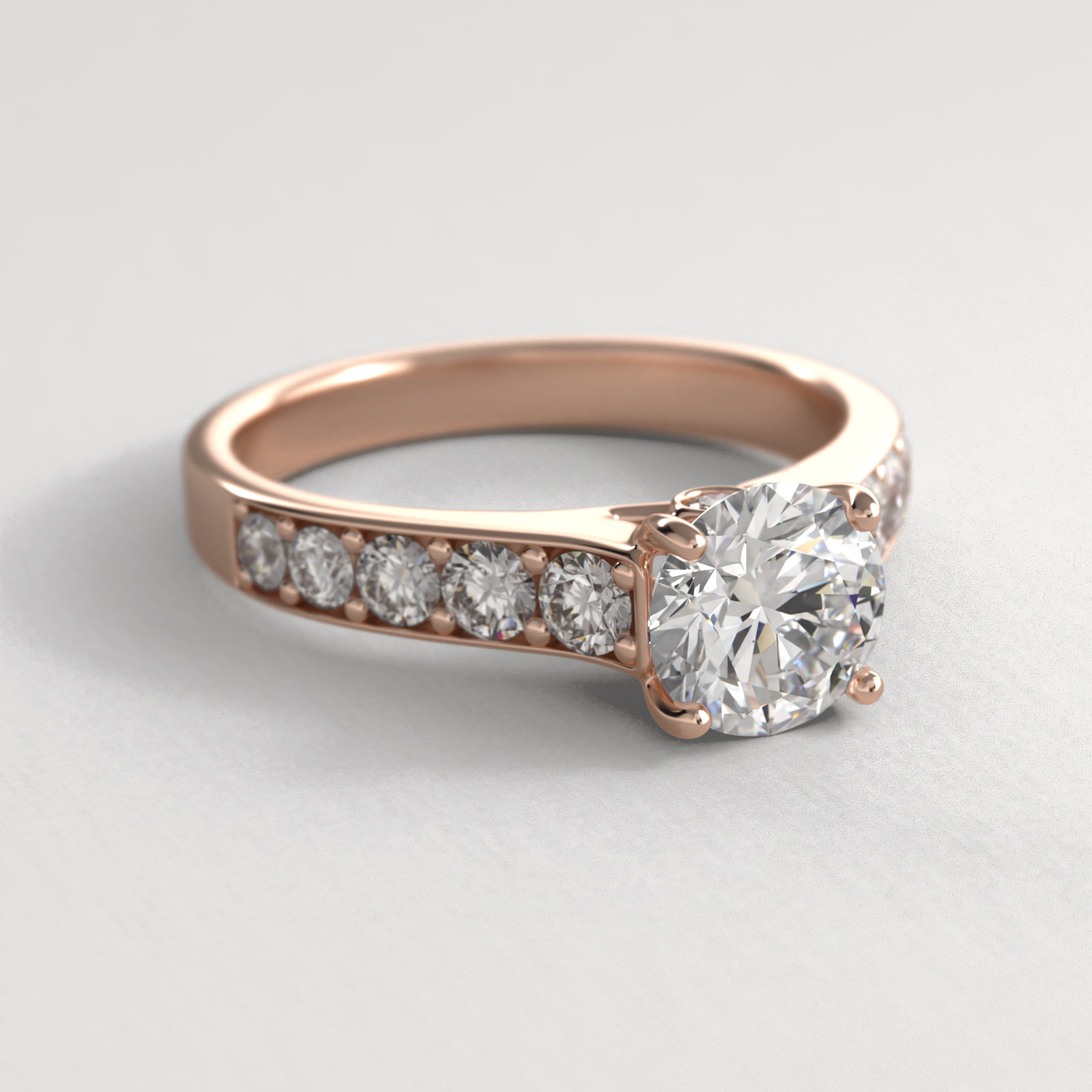 Cross Prong Pavé Set Surprise Diamond Engagement Ring In 14K Rose Gold
