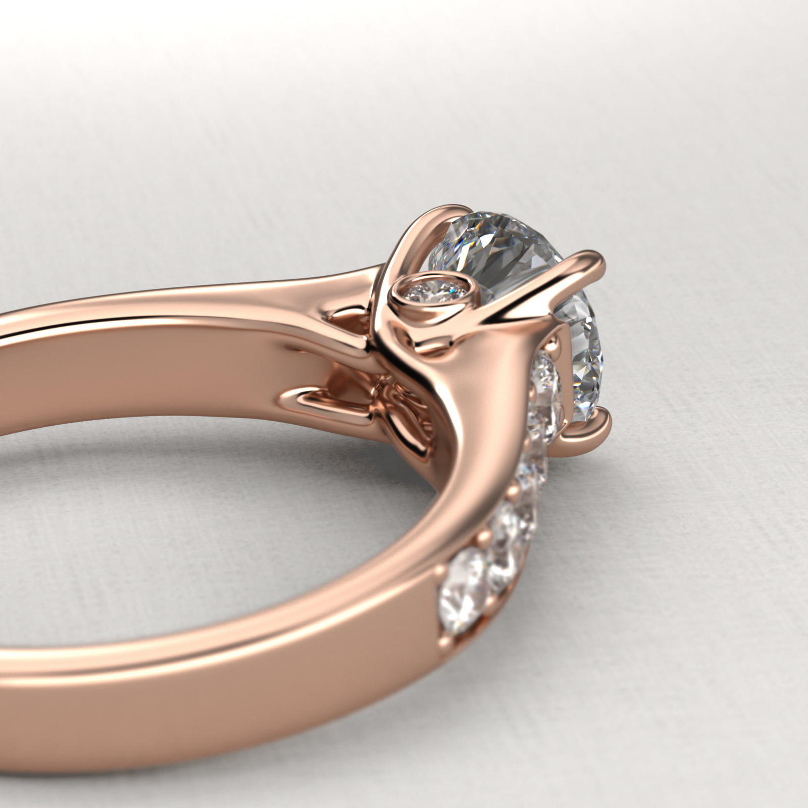 Cross Prong Pavé Set Surprise Diamond Engagement Ring In 14K Rose Gold