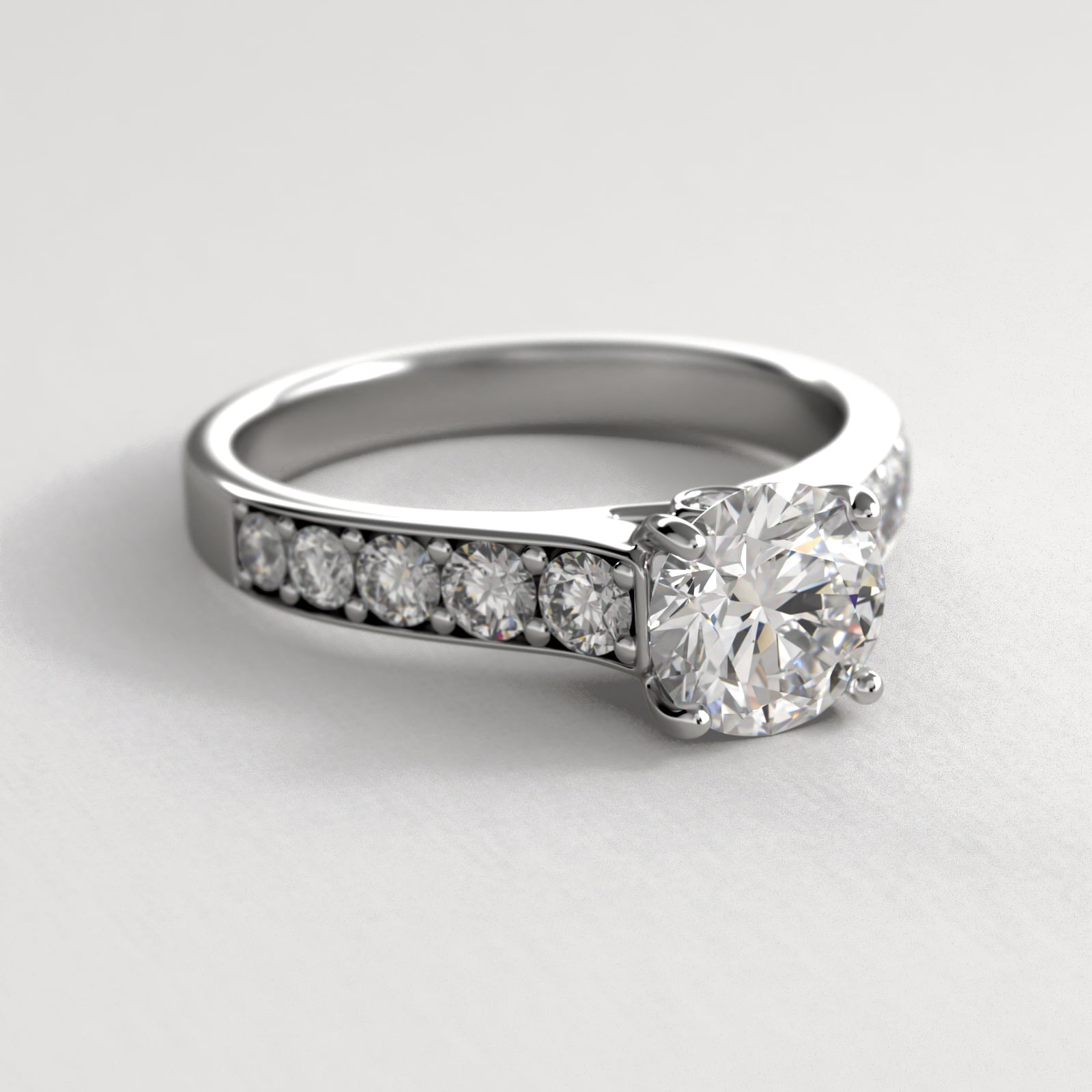 Cross Prong Pavé Set Surprise Diamond Engagement Ring In 14K White Gold