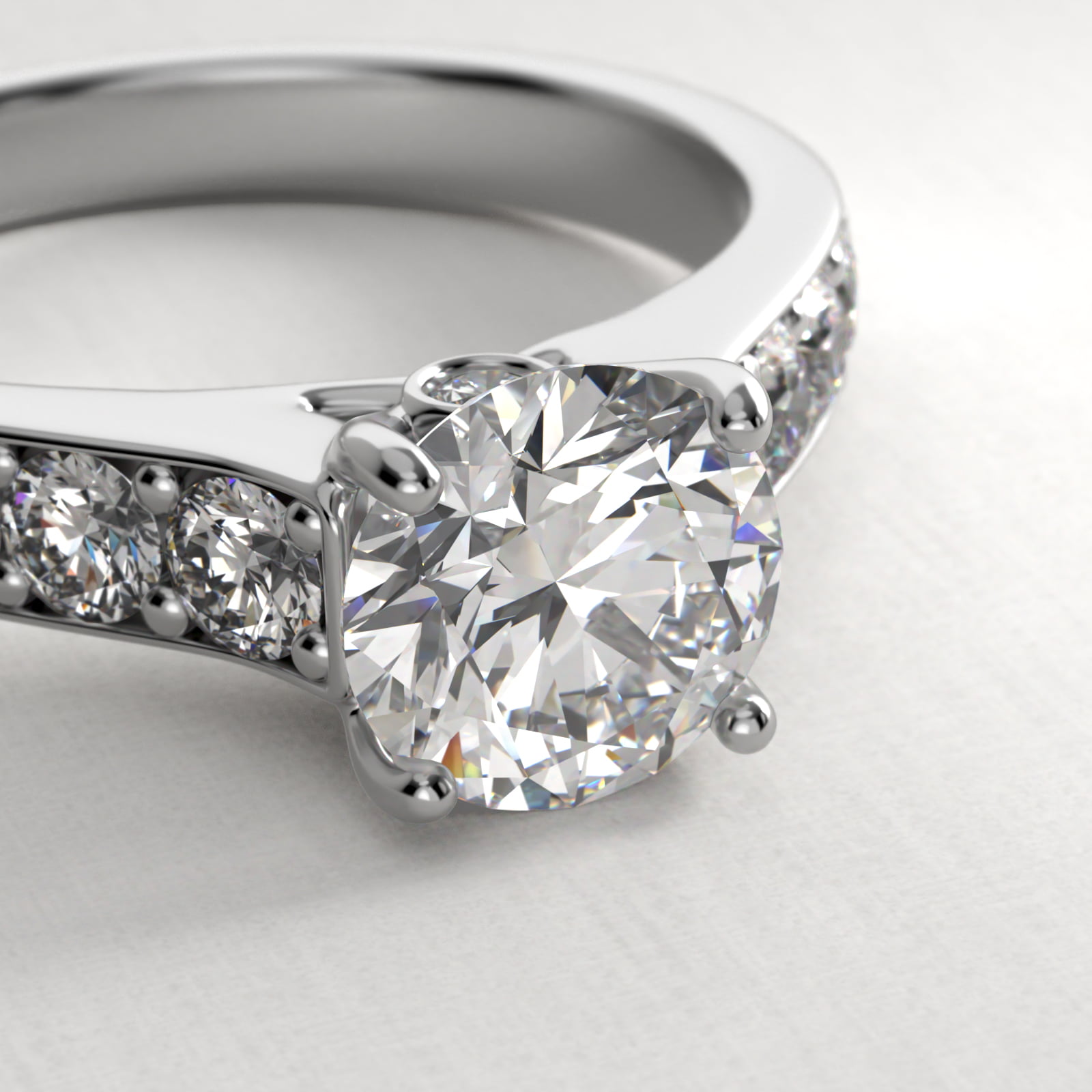 Cross Prong Pavé Set Surprise Diamond Engagement Ring In 14K White Gold