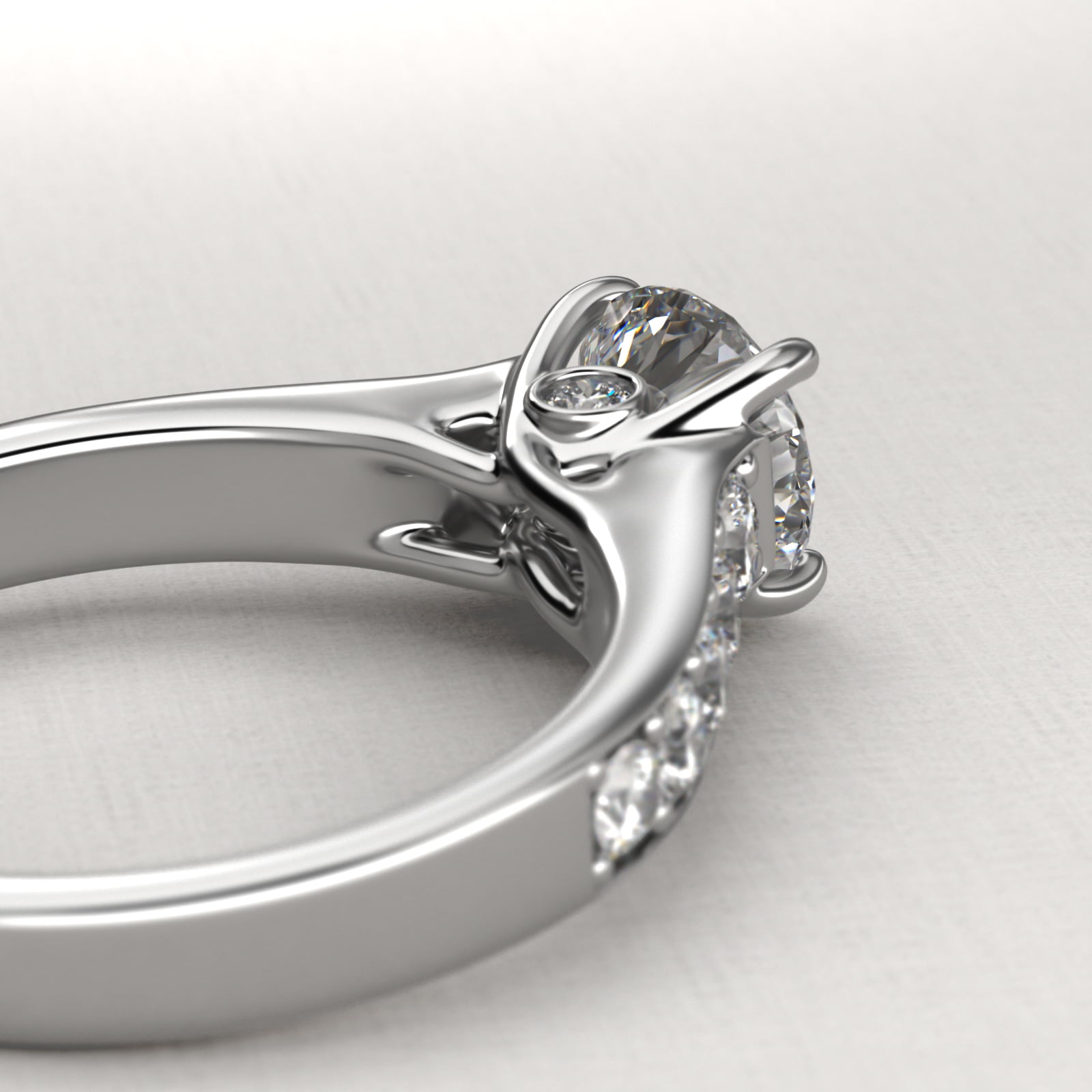 Cross Prong Pavé Set Surprise Diamond Engagement Ring In Platinum