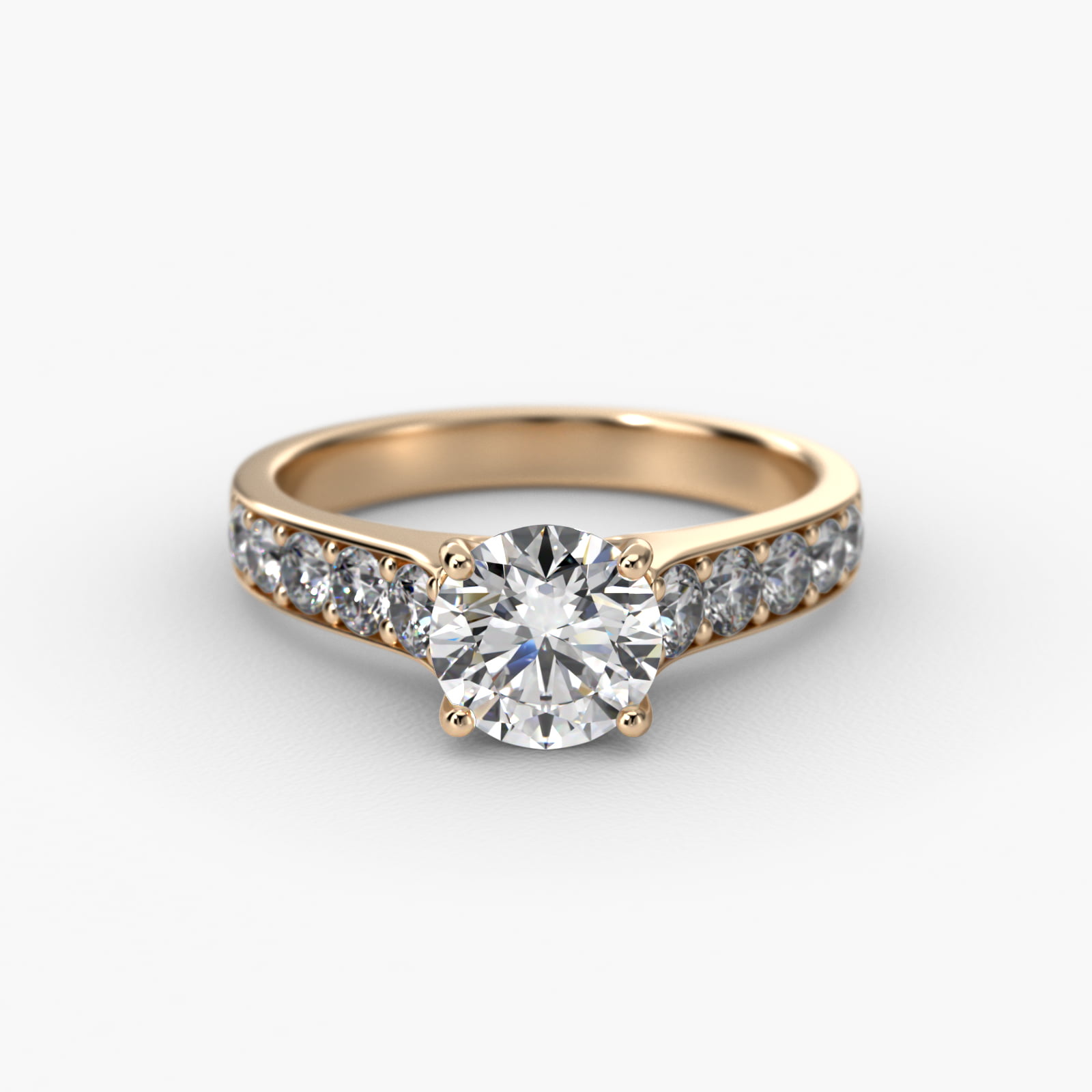 Cross Prong Pavé Set Surprise Diamond Engagement Ring In 14K Yellow Gold