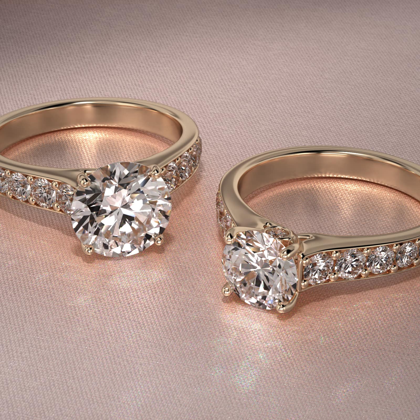 Cross Prong Pavé Set Surprise Diamond Engagement Ring In 14K Yellow Gold